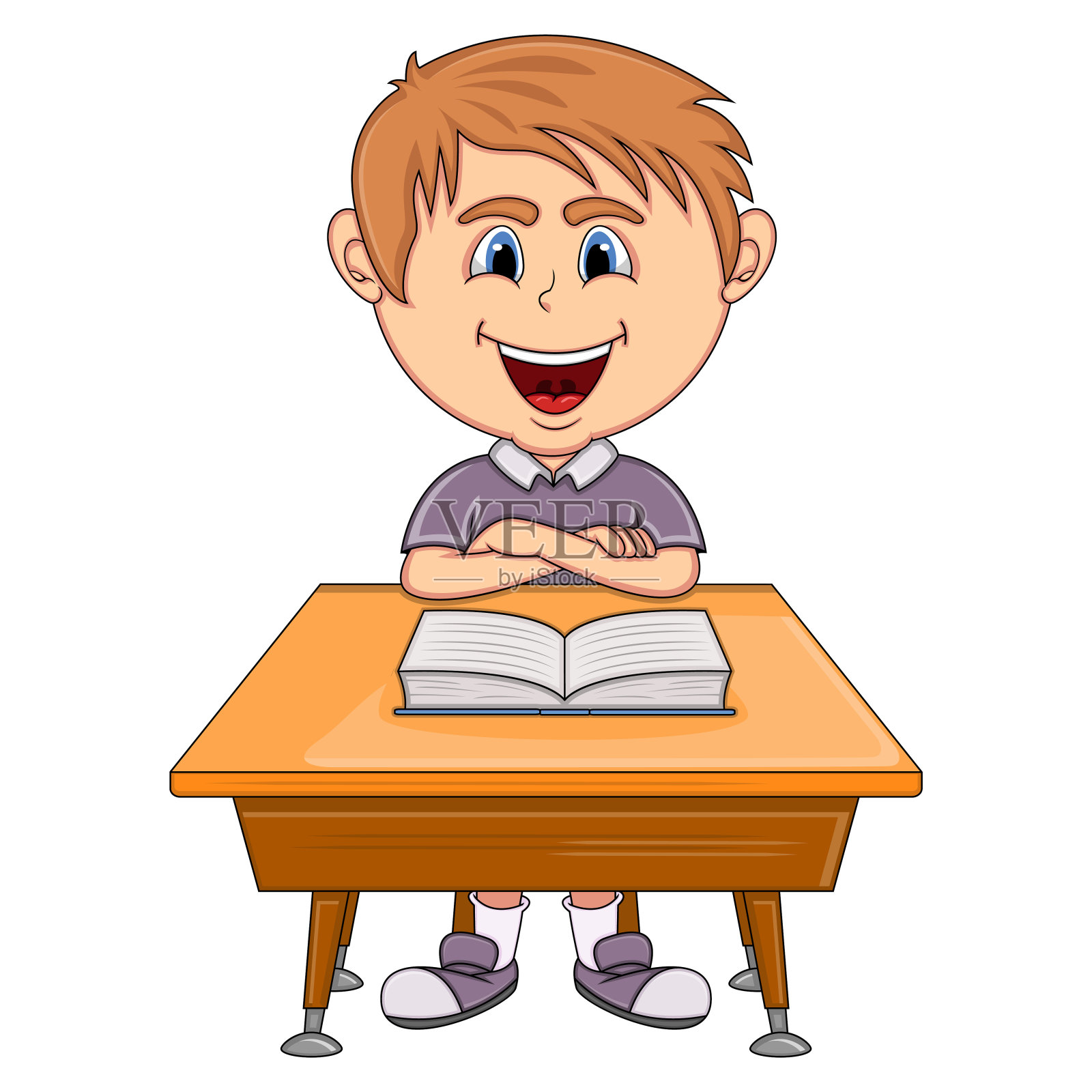 男孩学习与学校桌子卡通插画图片素材