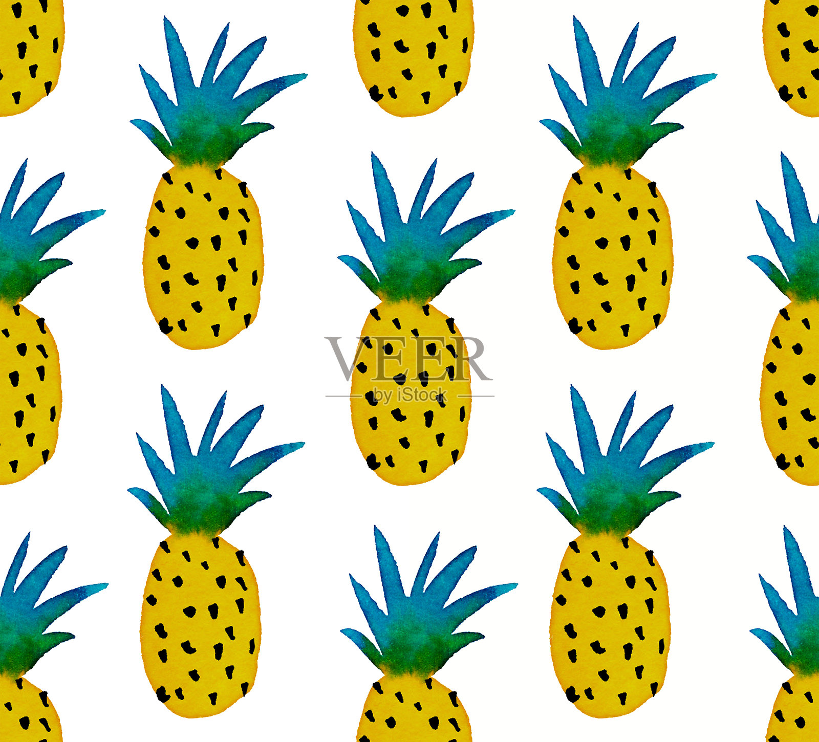 手绘水彩热带菠萝。插画图片素材