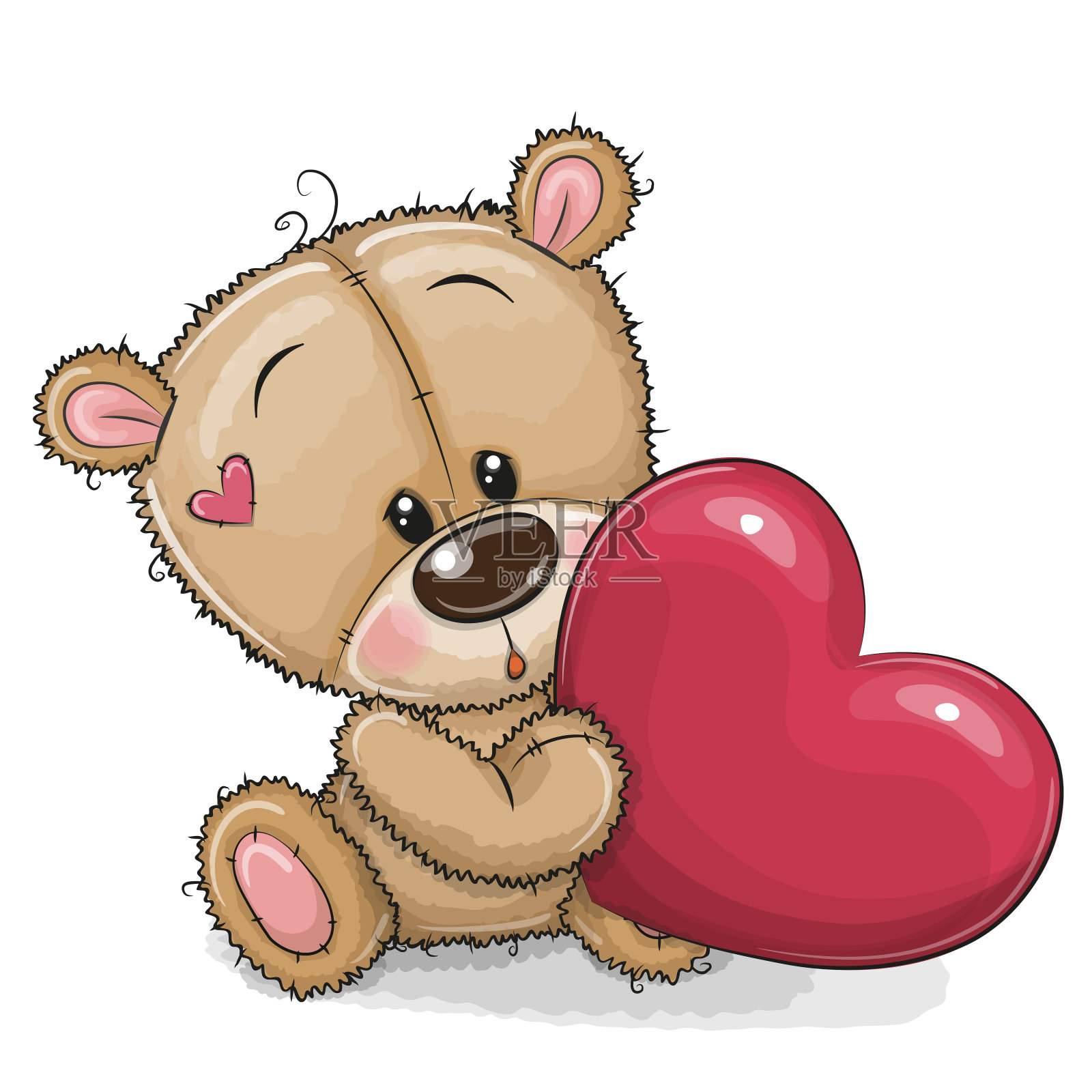 可爱的泰迪熊的心插画图片素材