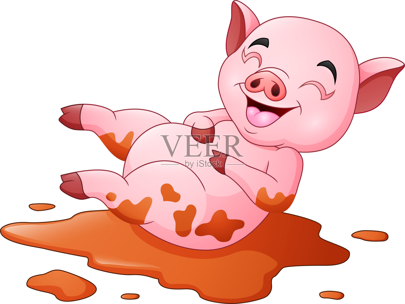 卡通猪玩泥水坑插画图片素材