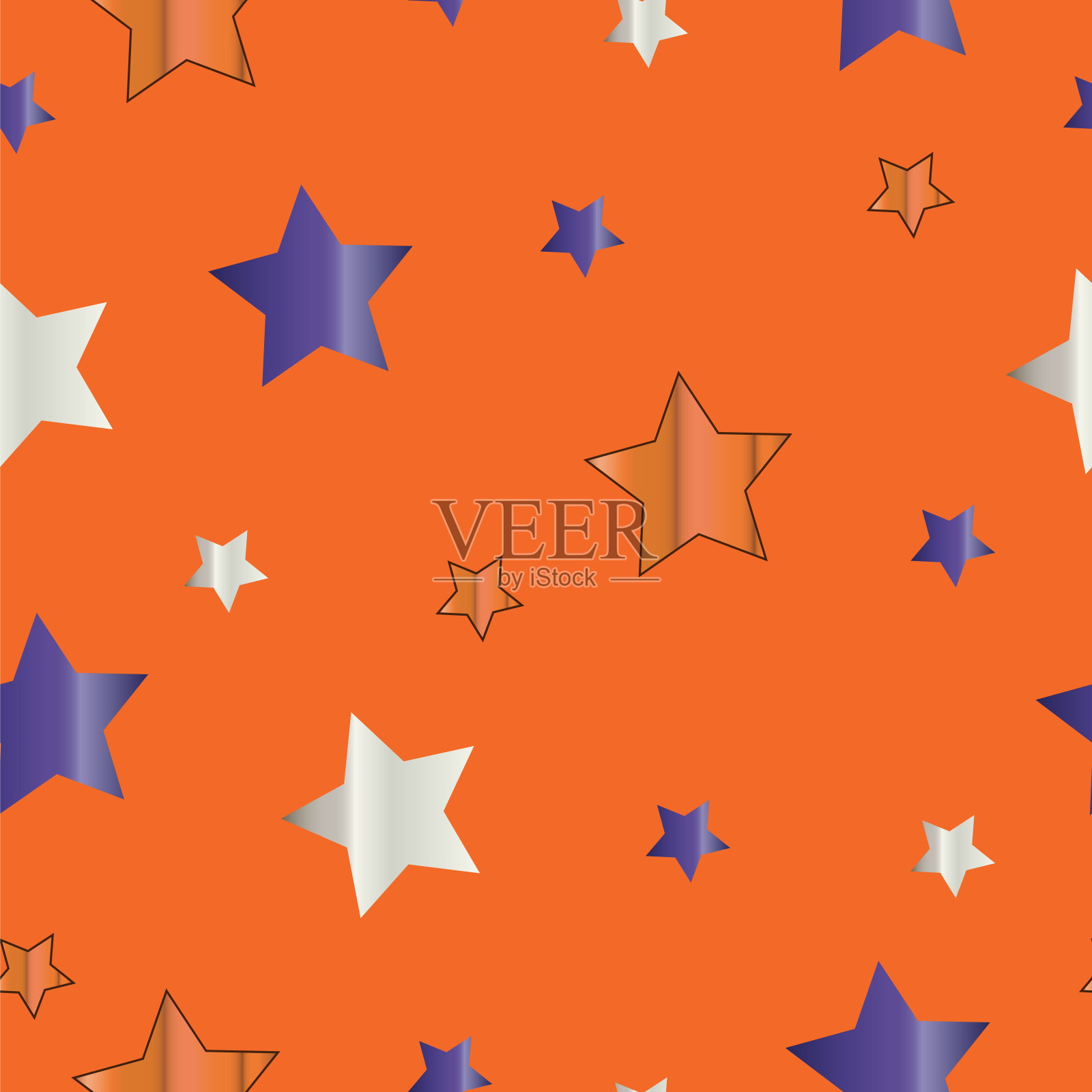 无缝模式与蓝色和白色星星-橙色背景插画图片素材