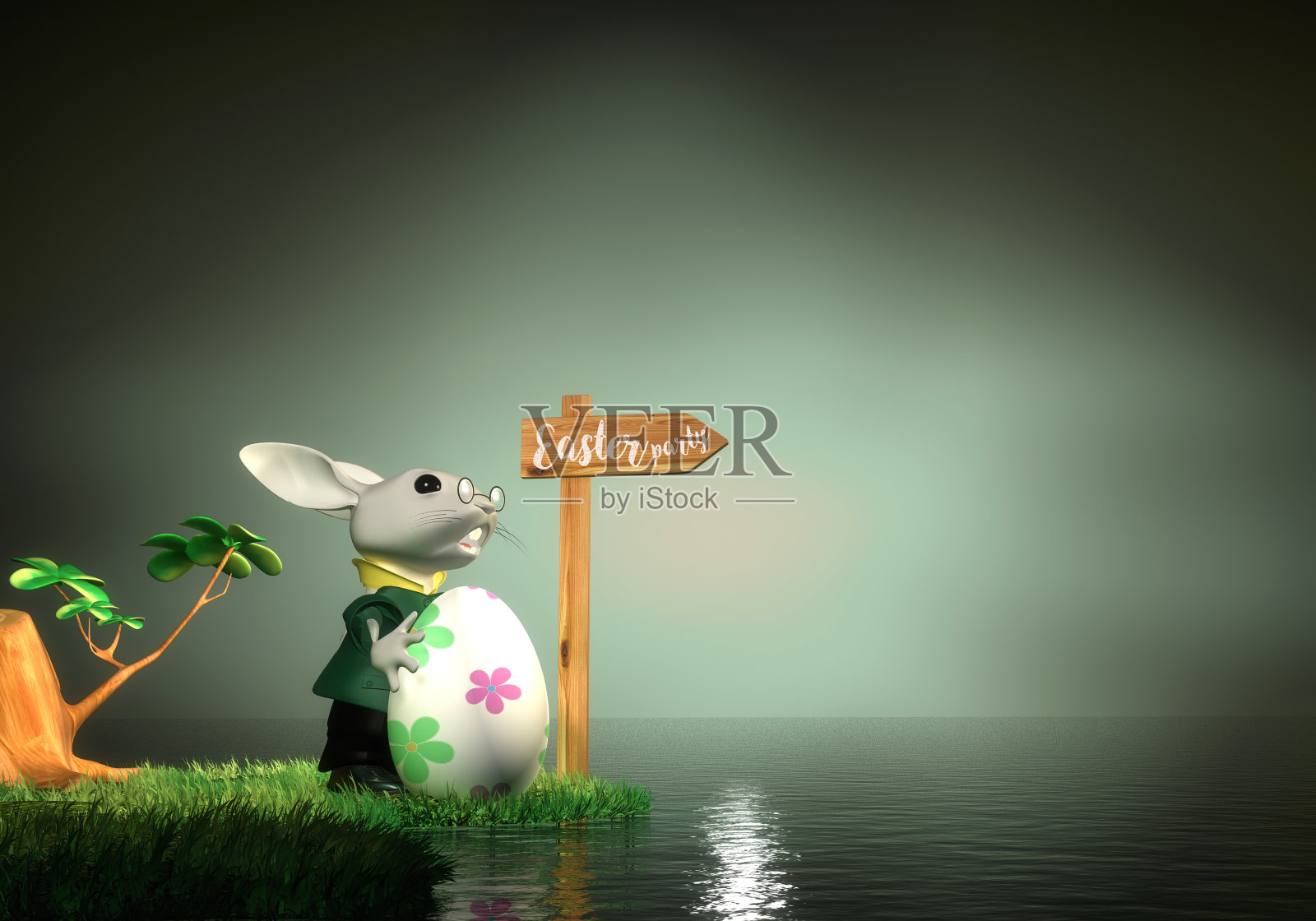 复活节兔子找到去复活节派对的路插画图片素材