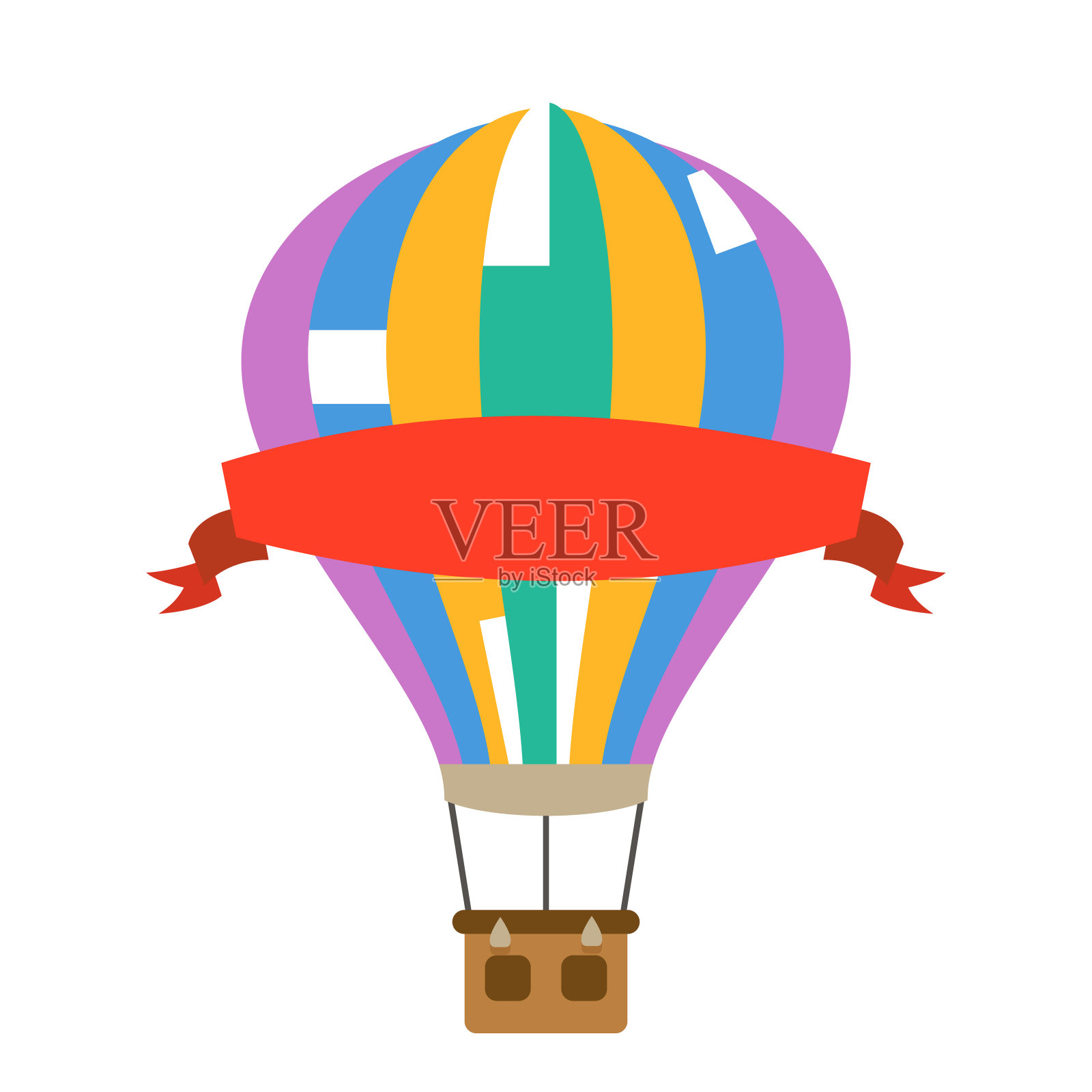 浮空器气球与红色的广告缎带平面设计图标孤立在白色矢量插图插画图片素材