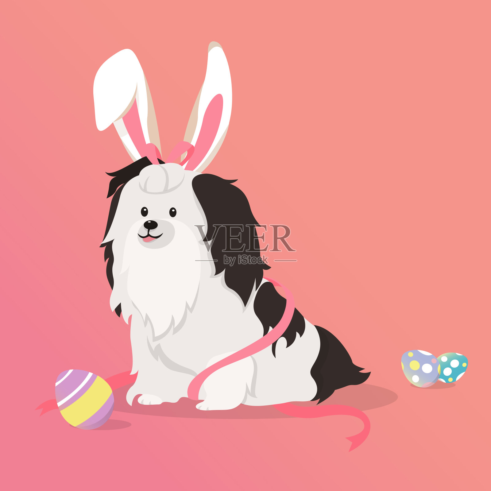狗是带着复活节彩蛋的复活节野兔。插画图片素材