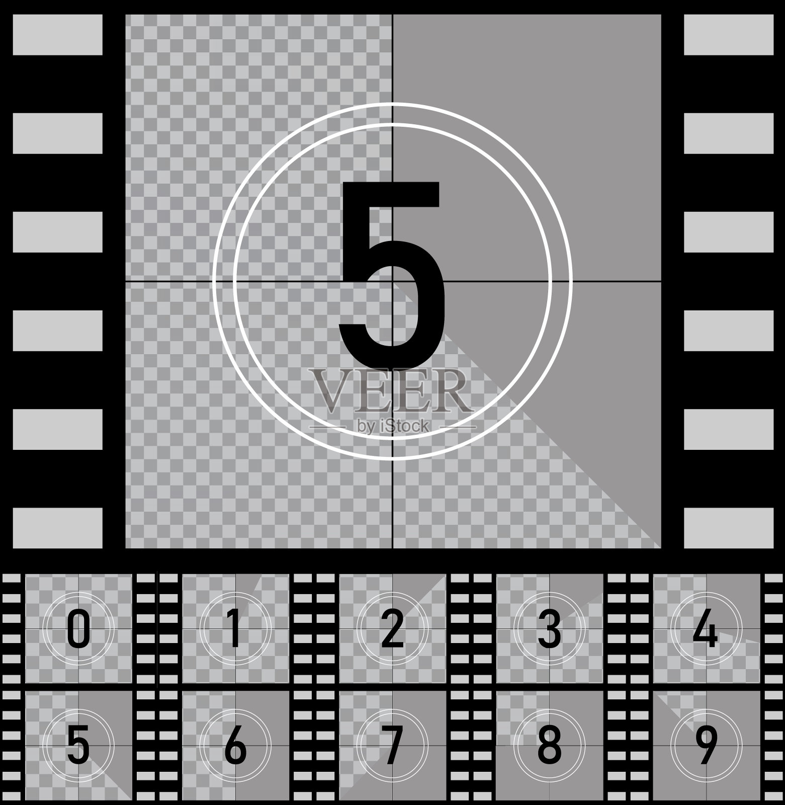 设置复古电影。倒计时帧计时器通用计数器与数字。向量EPS10插画图片素材