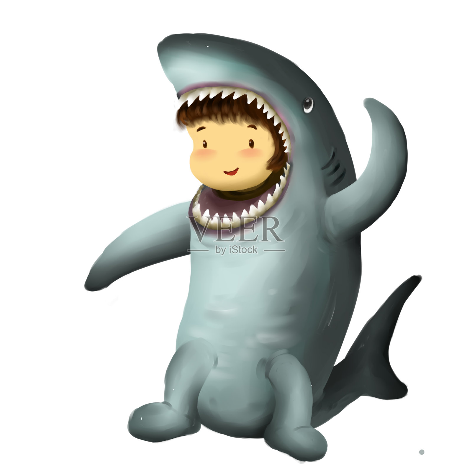 孩子们穿着鲨鱼服插画图片素材