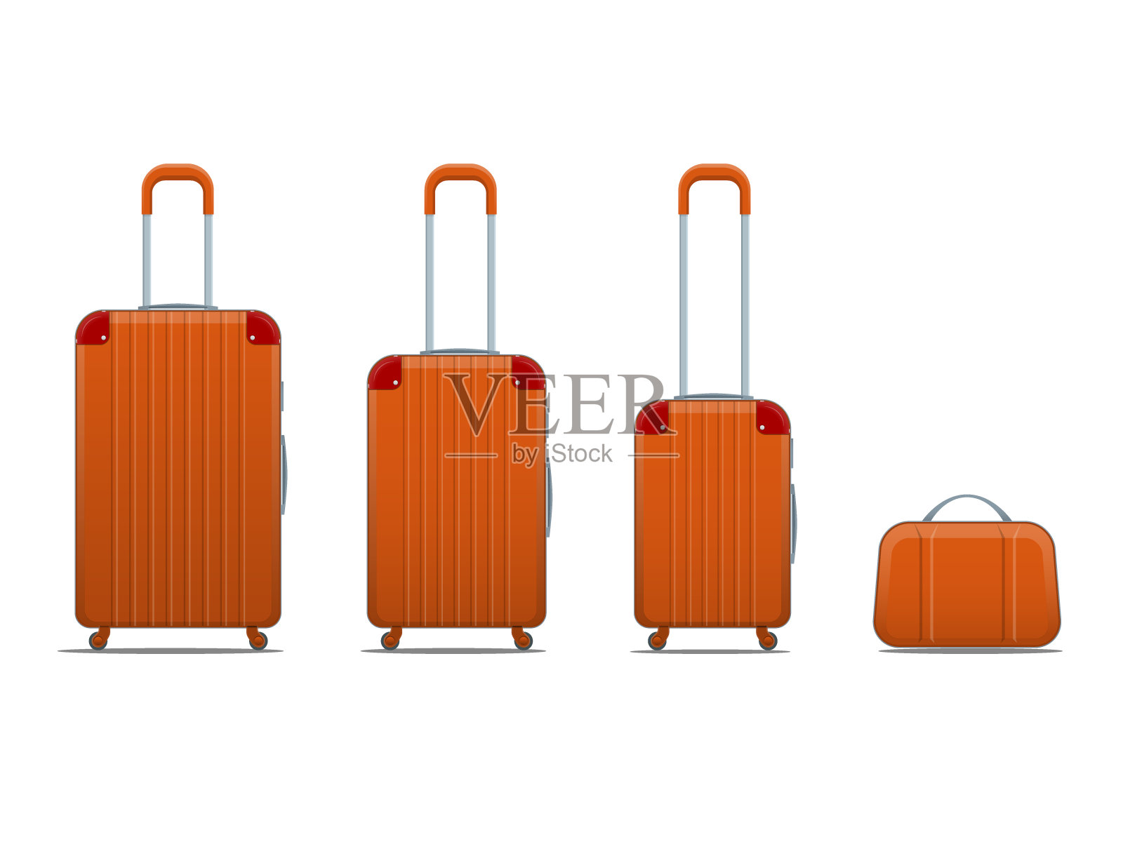 不同的多彩商务和家庭度假旅行行李包，手提包行李包现代。一套手提箱和背包孤立在白色。设计元素图片