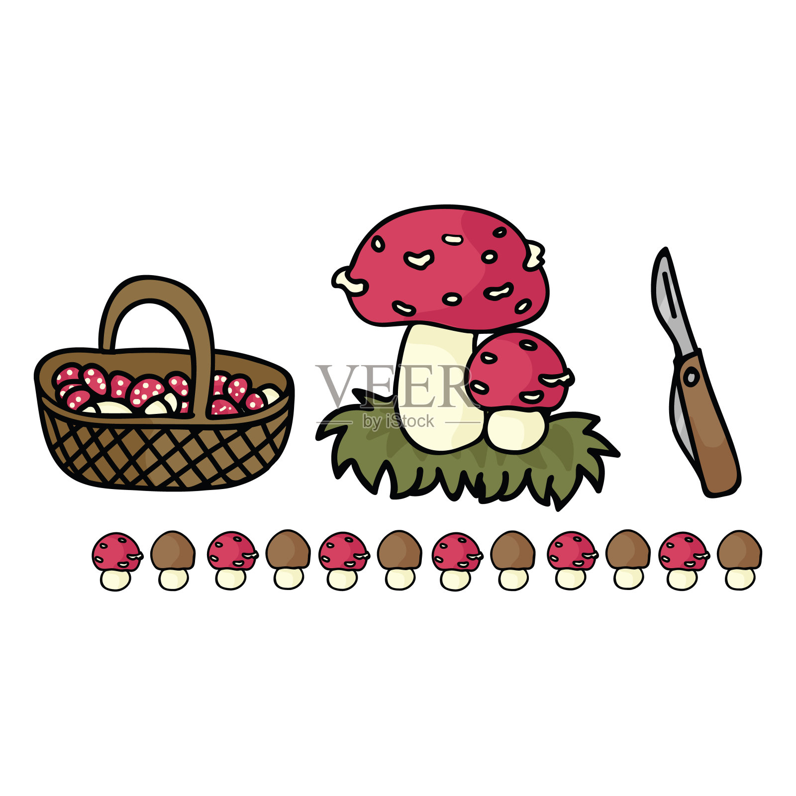 可爱的蘑菇觅食篮卡通矢量插图插画图片素材