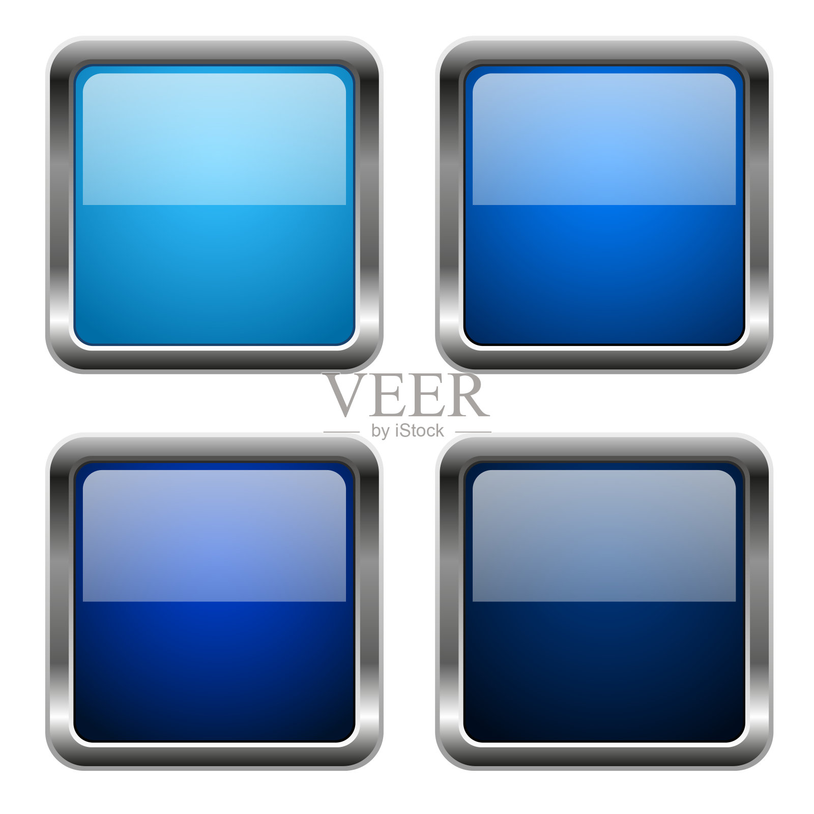 蓝色玻璃方形按钮与铬框设计元素图片