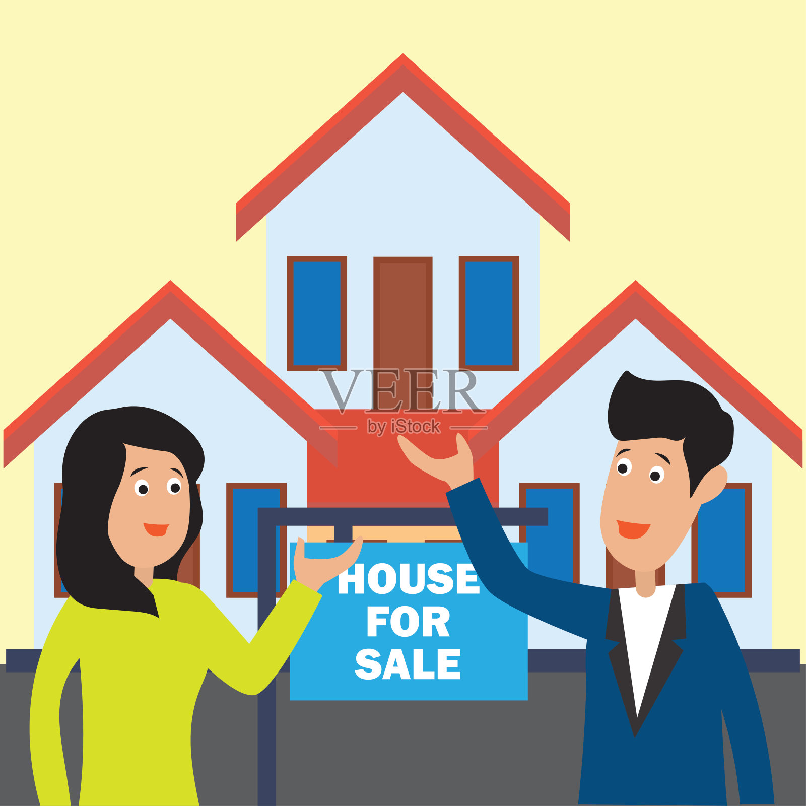 房屋出售标志和房地产出售概念。矢量图插画图片素材