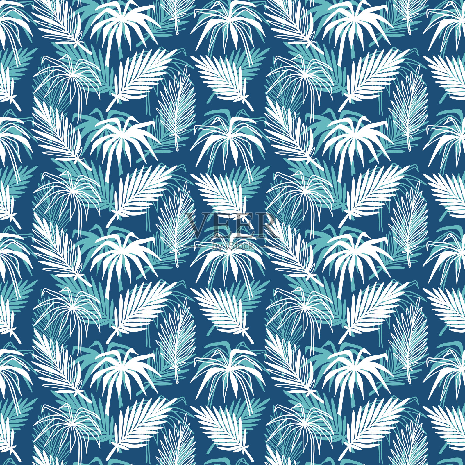 热带棕榈树叶子矢量无缝模式。手绘涂鸦棕榈叶素描。夏天花的背景。热带植物壁纸设计元素图片