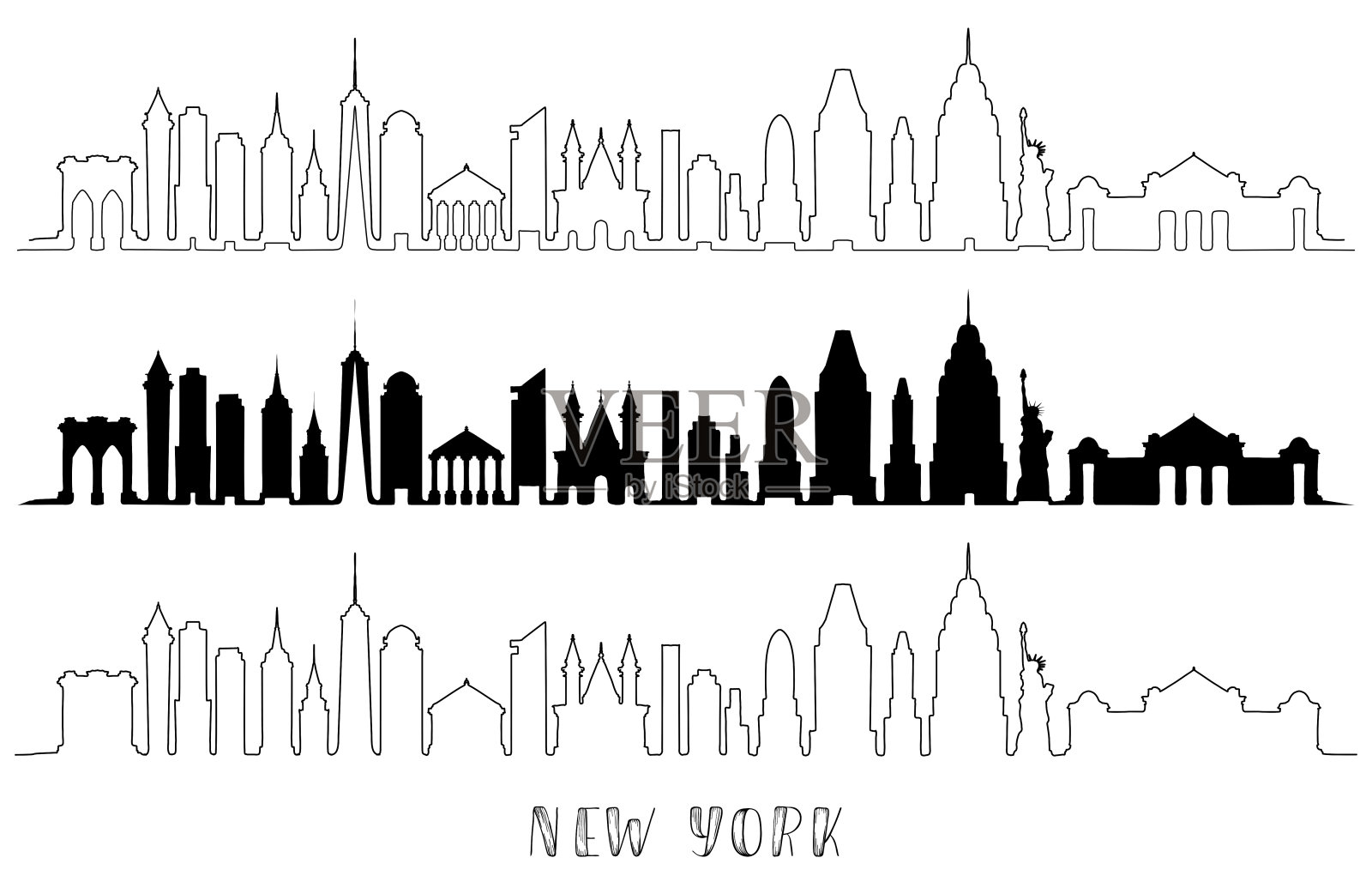 纽约历史建筑天际线插画图片素材