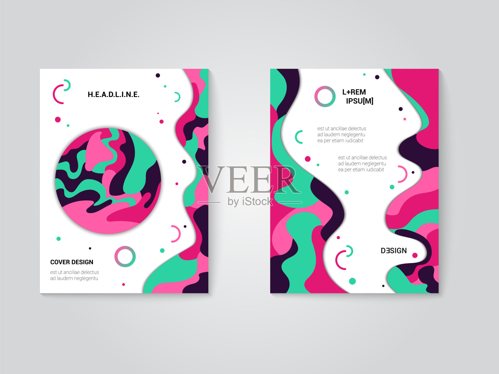 现代小册子封面设置，未来主义设计与流行的颜色设计模板素材