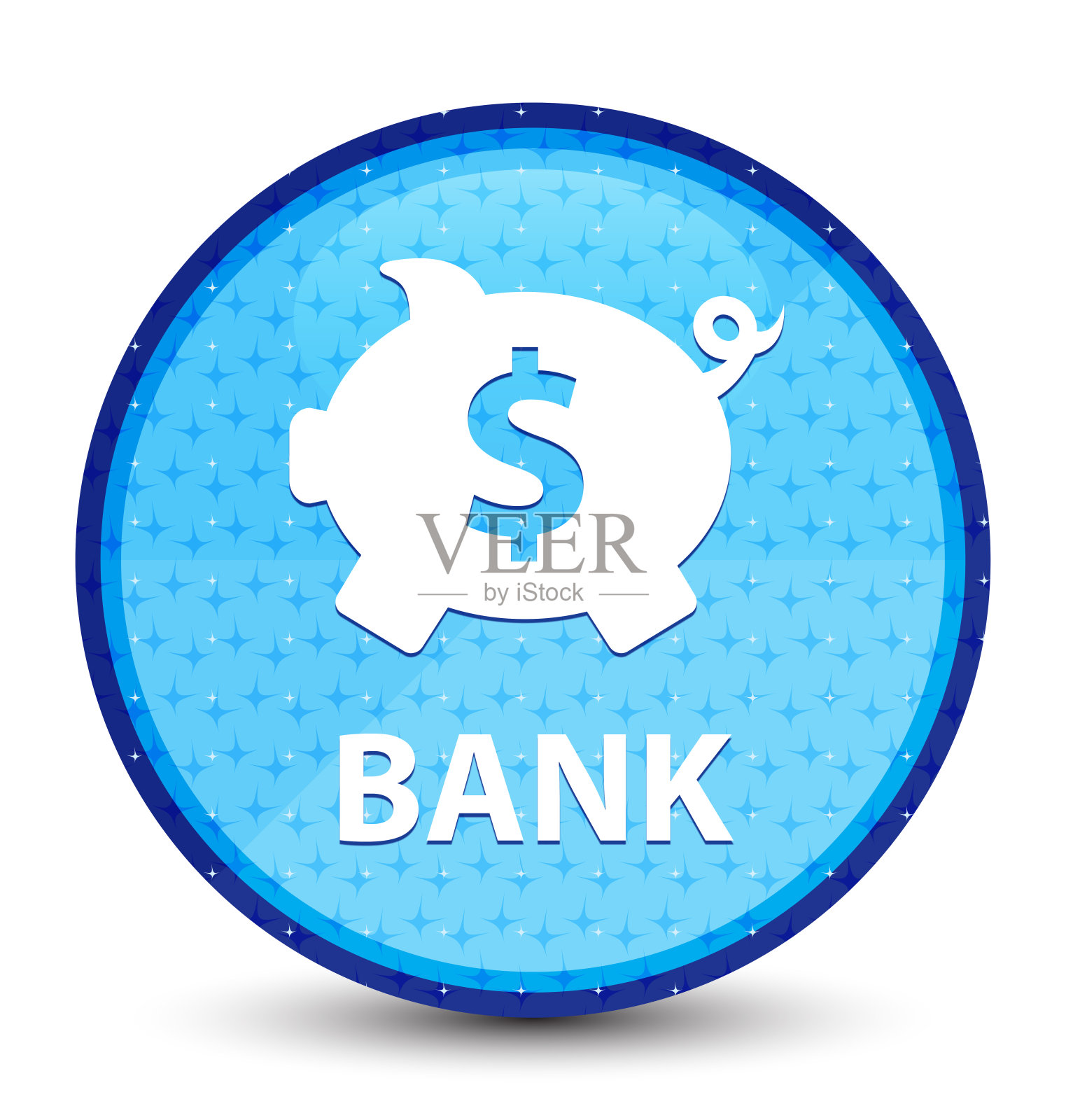 银行(储蓄罐美元符号)星系青蓝色圆形按钮插画图片素材