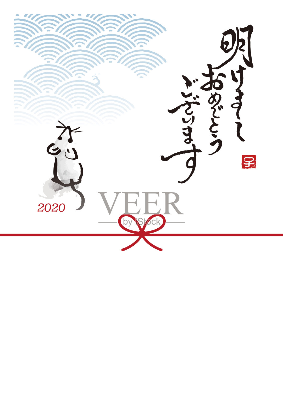 新年卡片，老鼠，老鼠，日本水墨画2020年插画图片素材