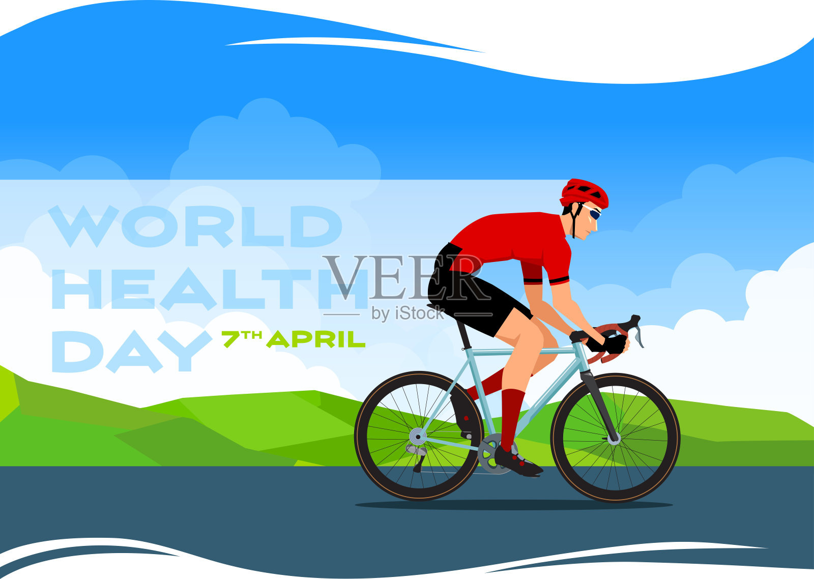 世界卫生日平面矢量插图。骑自行车的人的主题。插画图片素材