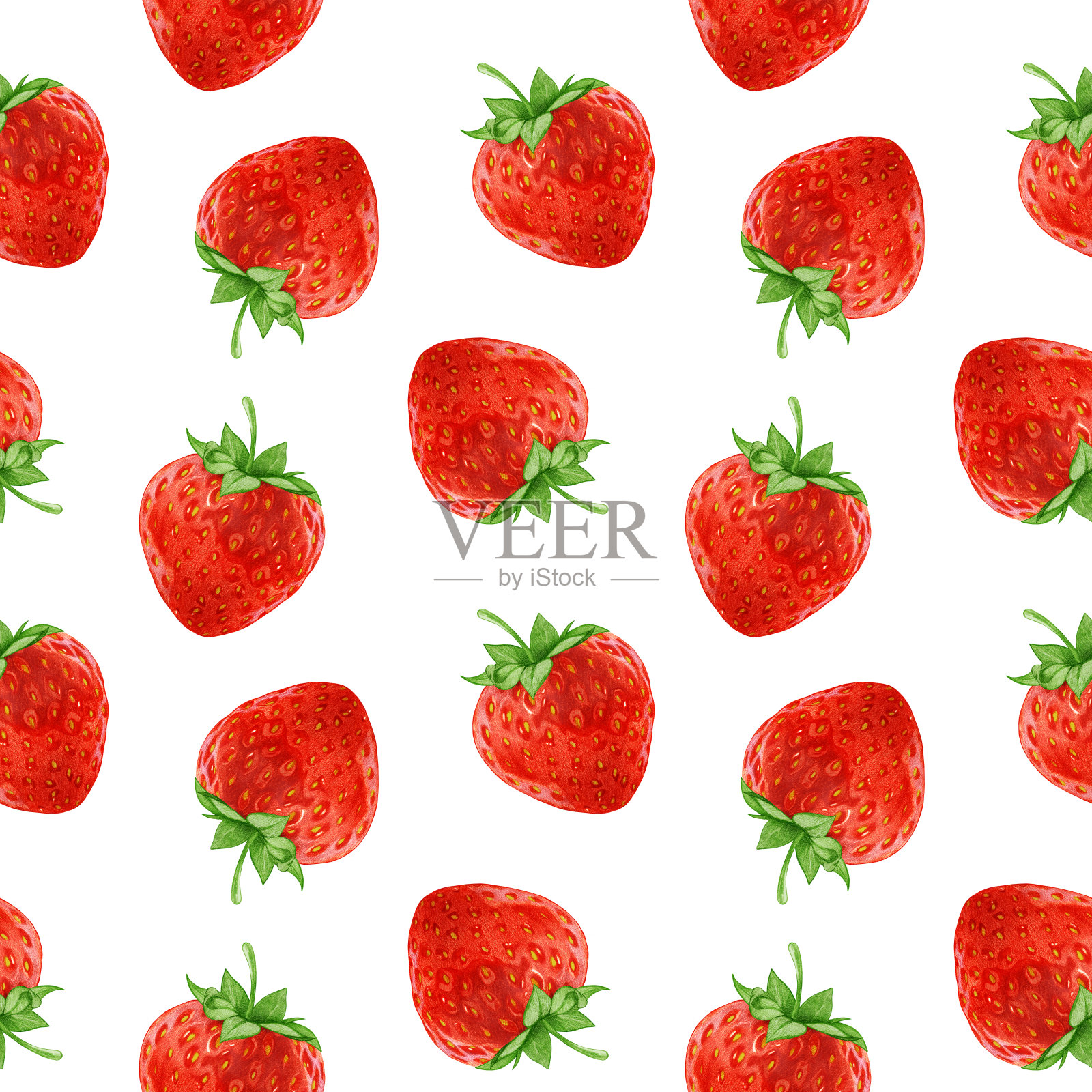 无缝图案手绘草莓。数字化彩色插图。插画图片素材
