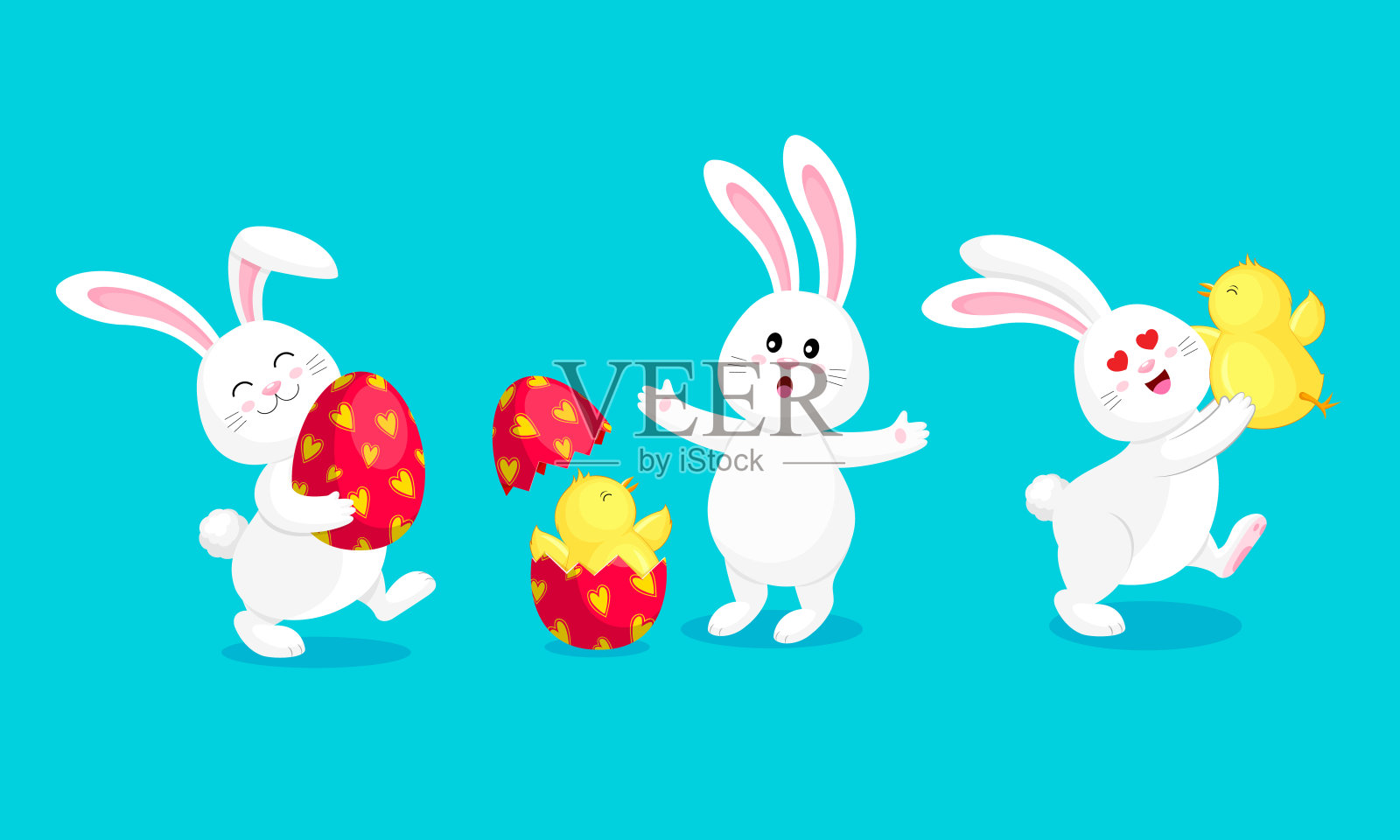 可爱的卡通复活节兔子，人物设计。插画图片素材