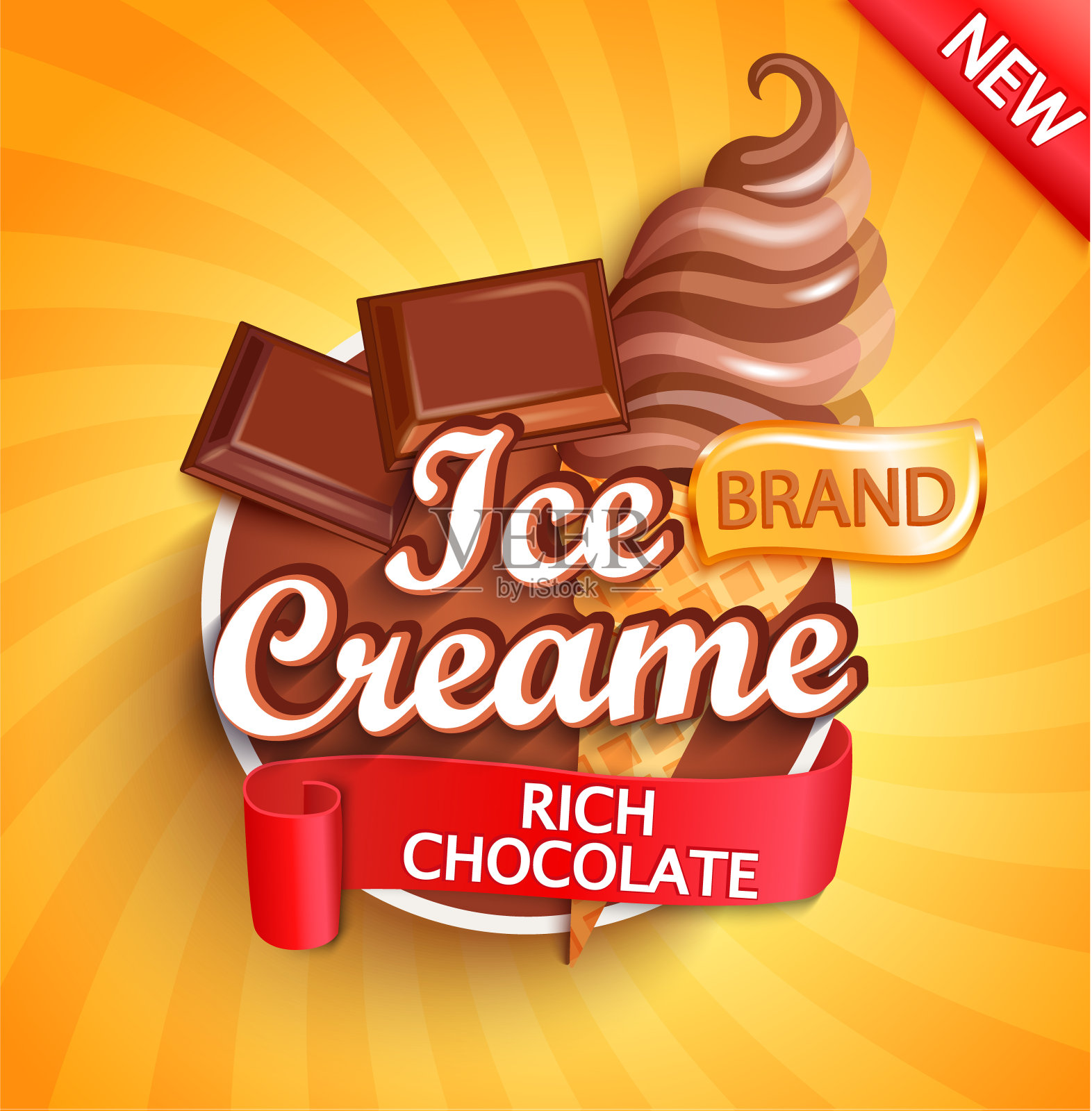 巧克力冰淇淋的标签或标志。插画图片素材