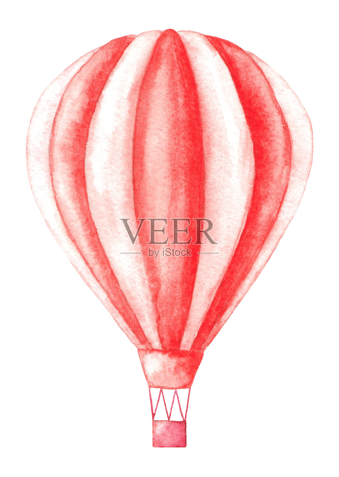 水彩热气球孤立的白色背景。珊瑚橙色的彩色气球装饰假期，旅游，贺卡，婚礼请柬。插画图片素材