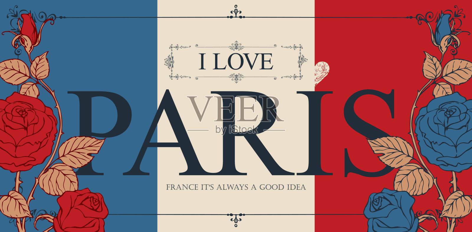 写着“我爱巴黎”的复古明信片或横幅插画图片素材