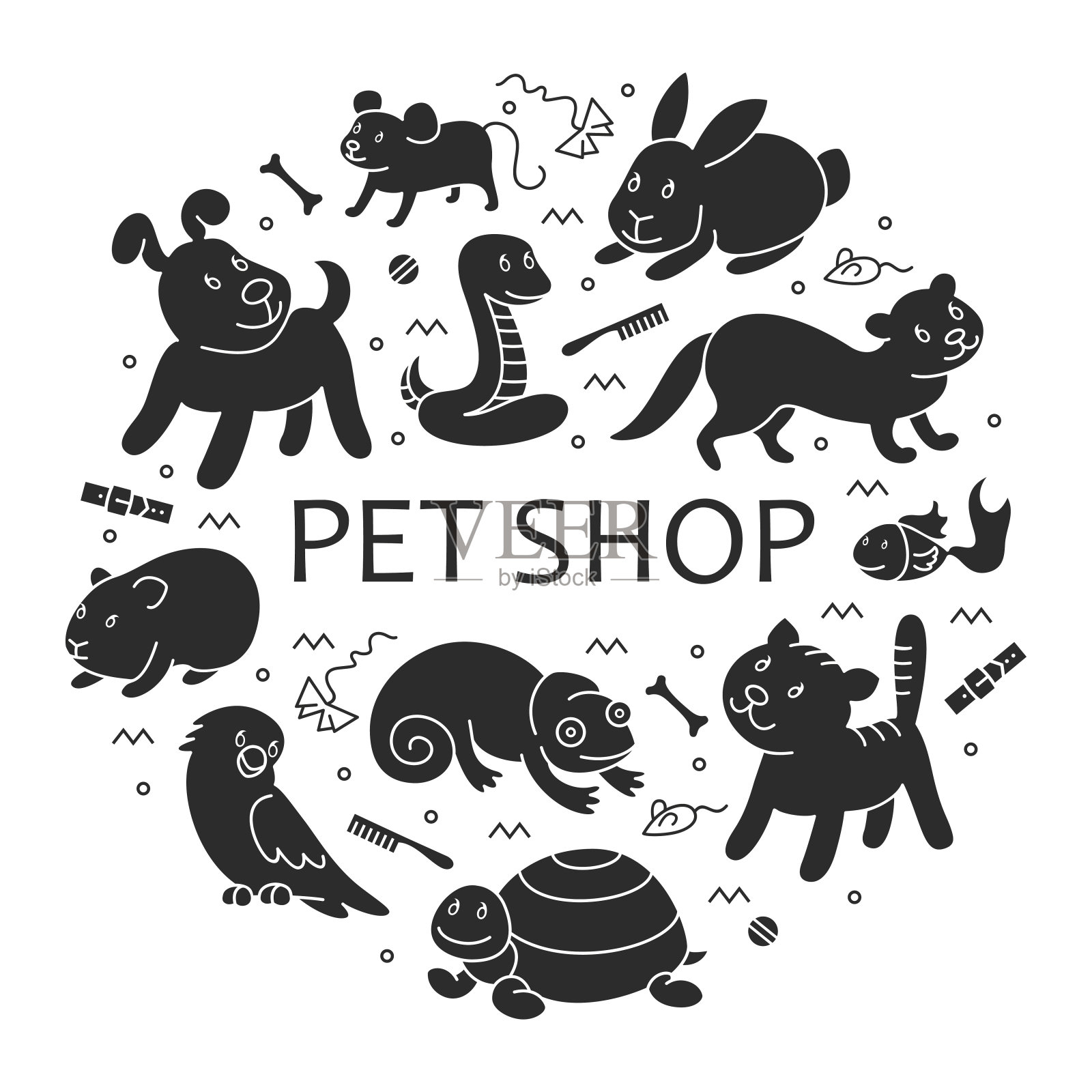 宠物店剪影在圆形模板插画图片素材