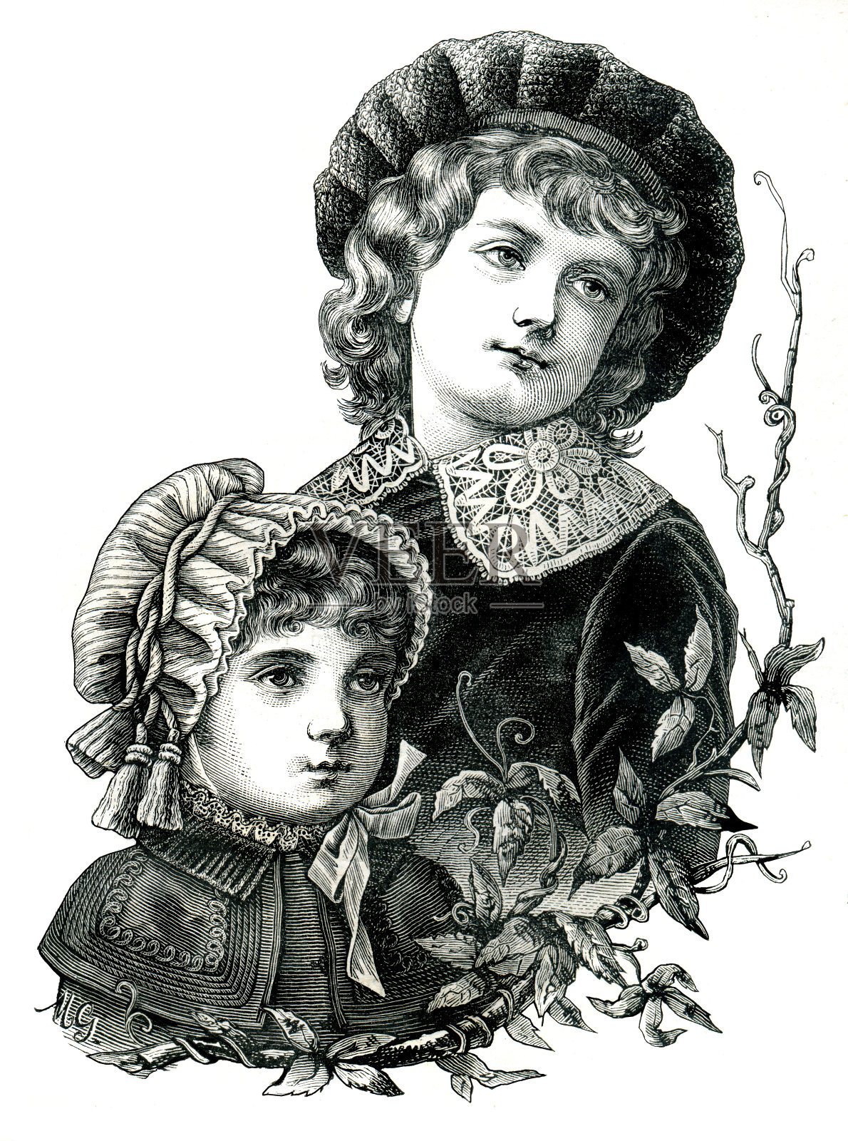 维多利亚时代的儿童插图插画图片素材