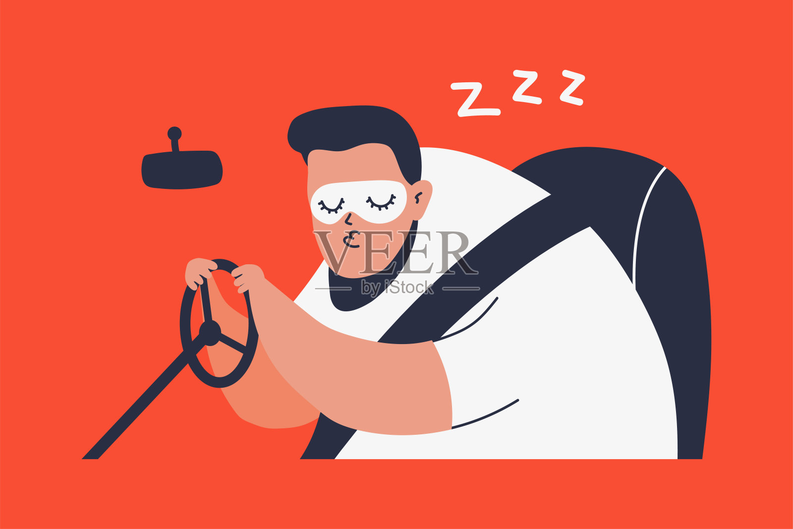 睡觉的人开车。矢量卡通插图孤立的背景。插画图片素材