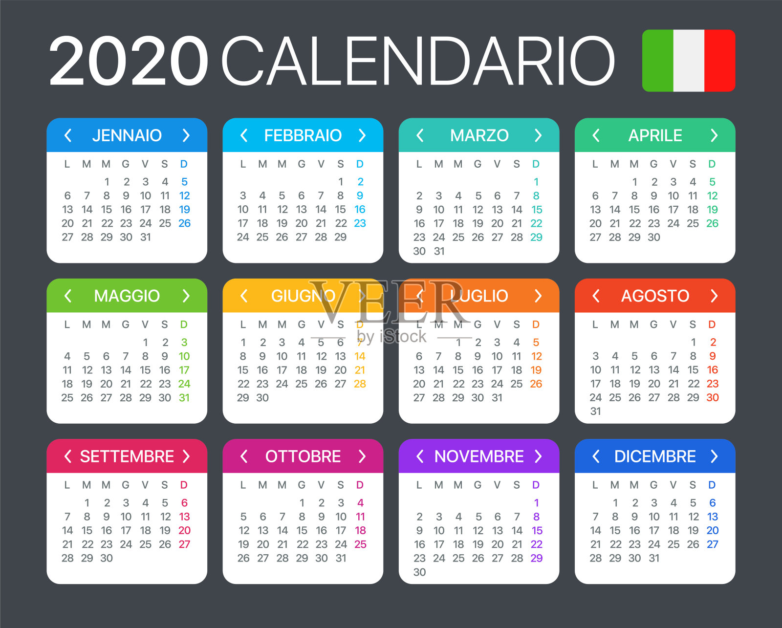 2020年日历-矢量模板图形插图-意大利版插画图片素材