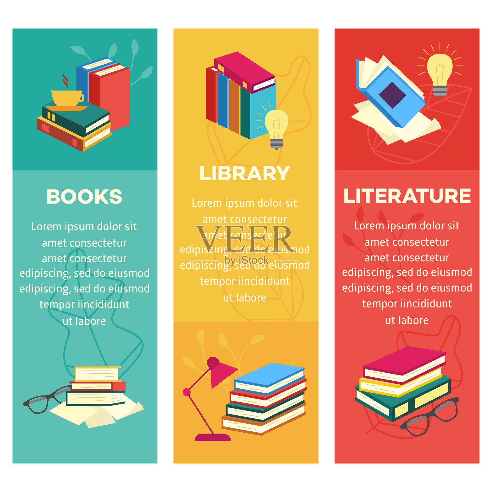 向量图书馆教育和书籍概念集插画图片素材