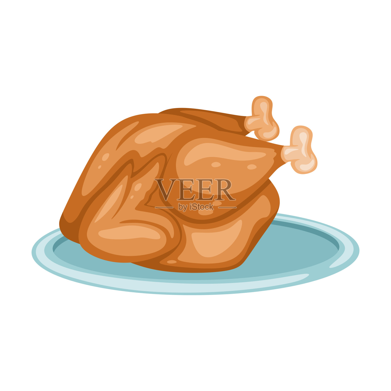 一只烤鸡的卡通插图。美味的食物设计元素图片