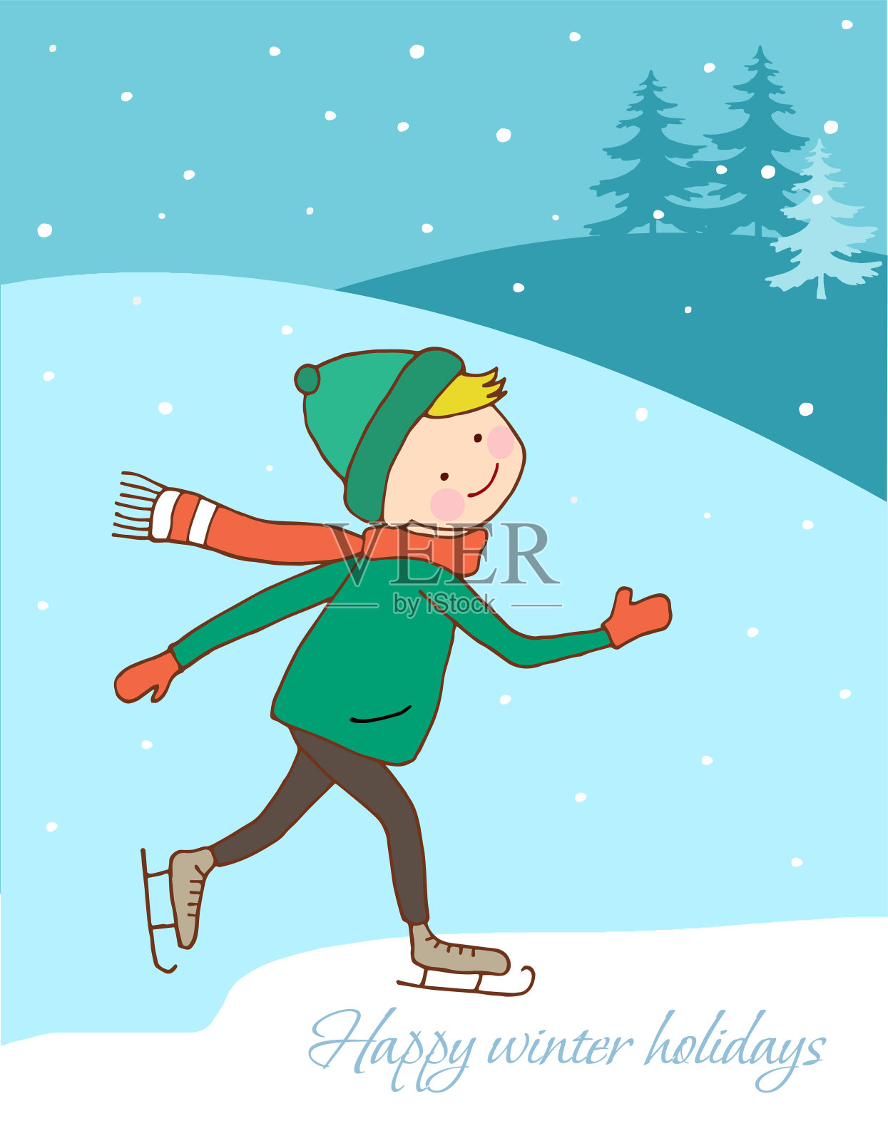 寒假。男孩在溜冰鞋。运动。设计元素图片