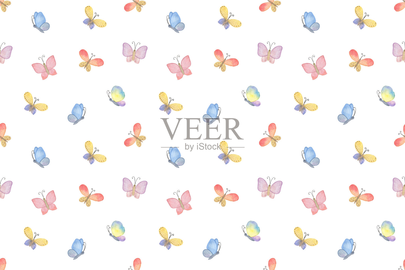 一种重复图案的小花蝴蝶，简单的装饰纺织品插画图片素材