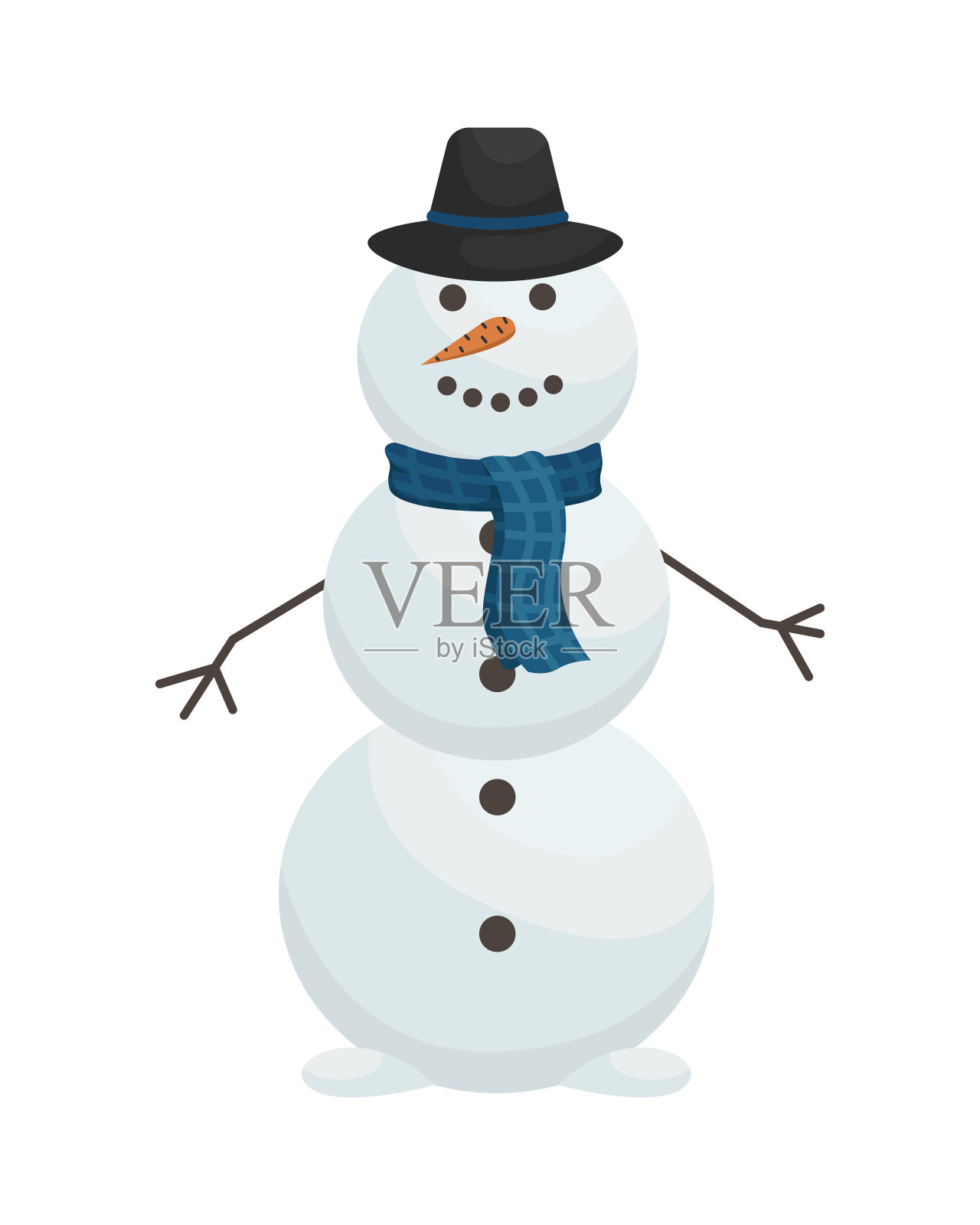 可爱的雪人戴着帽子和围巾。冬季娱乐。平面向量插图。设计元素图片