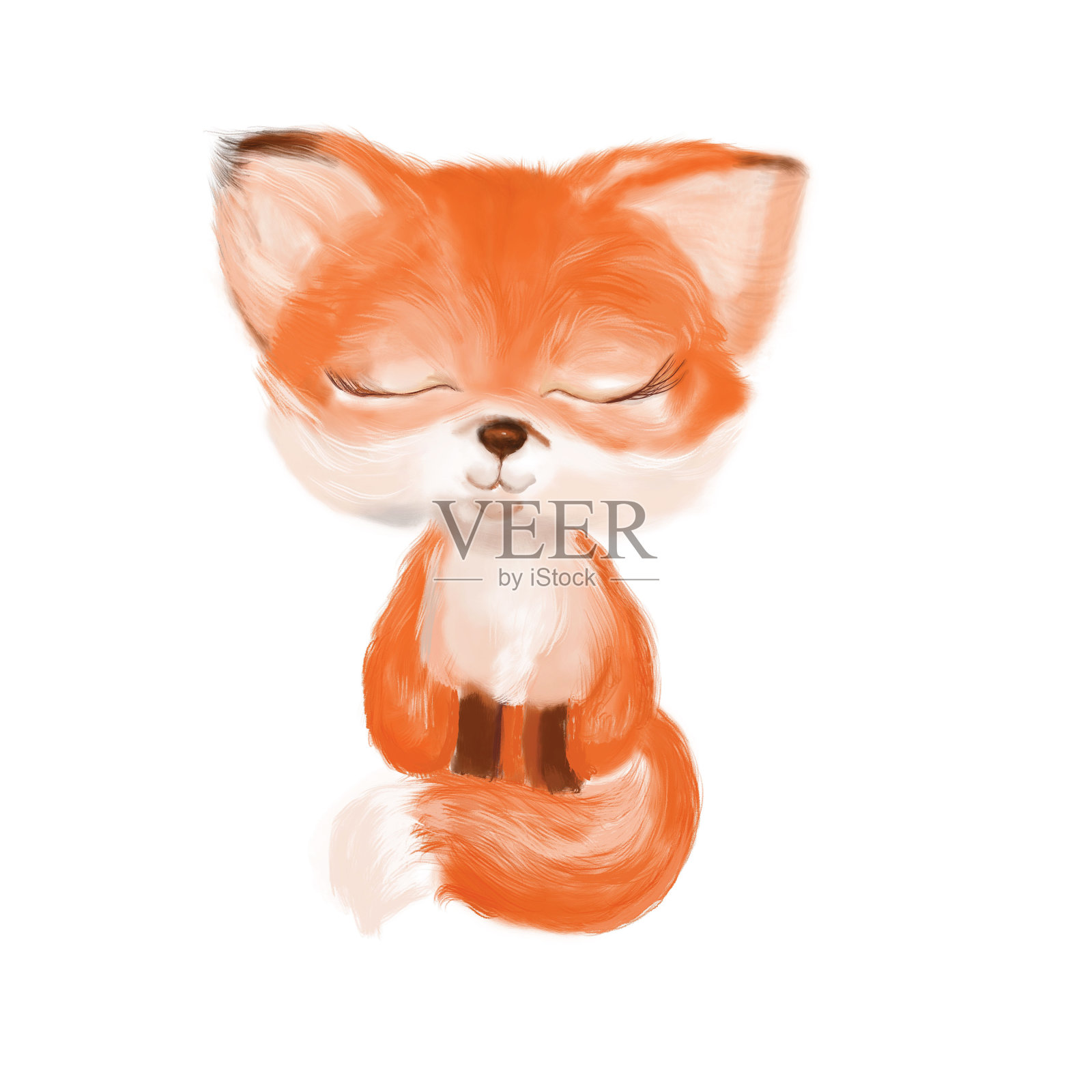 可爱的睡觉红毛毛狐狸孤立在白色的背景。设计元素图片