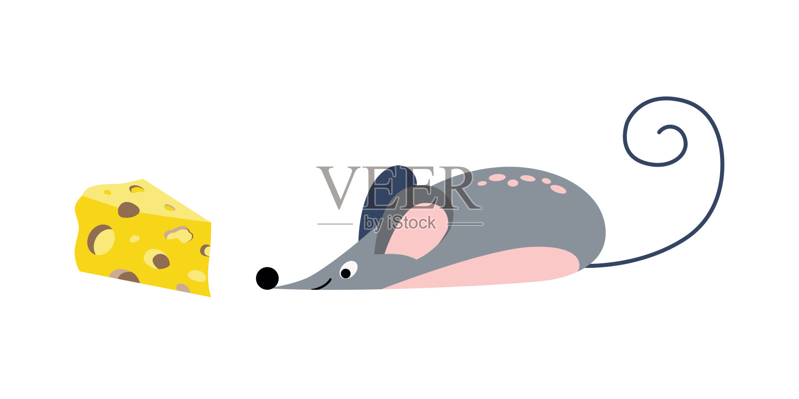 可爱的卡通老鼠在找一块奶酪。矢量插图孤立在白色上插画图片素材