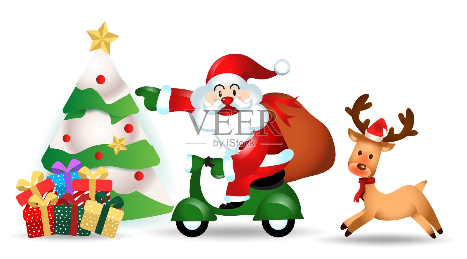 圣诞快乐。可爱的圣诞老人卡通为圣诞节和新年的背景。矢量插图。插画图片素材
