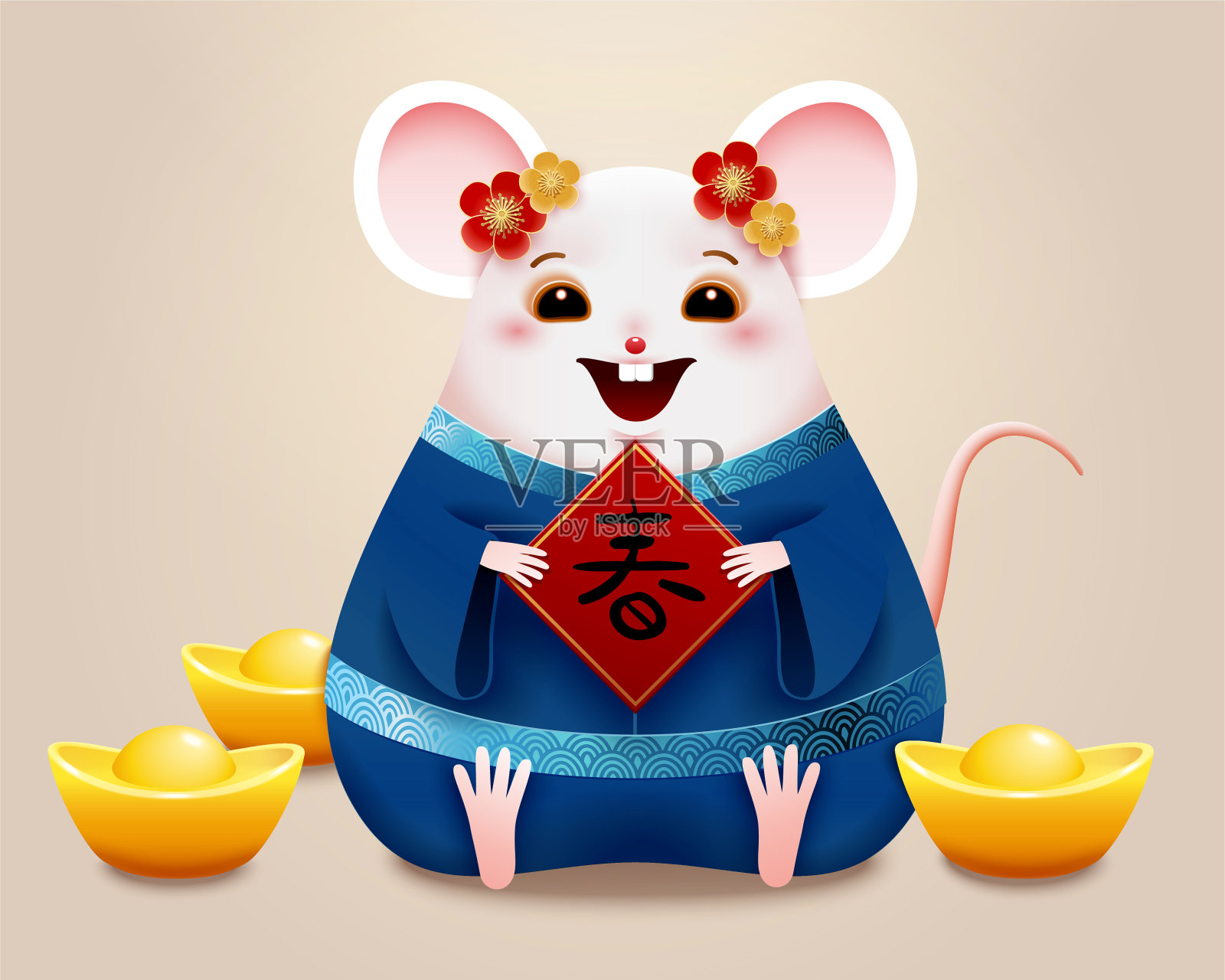 可爱的老鼠抱着春联插画图片素材