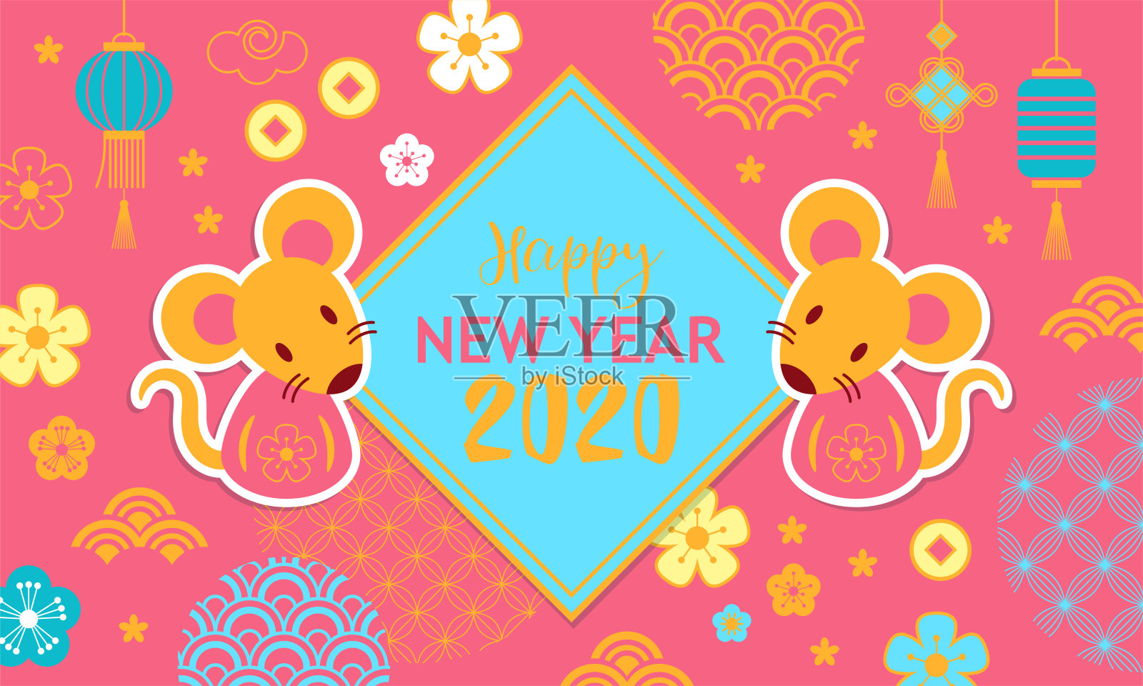 中国新年节日横幅设计。鼠年新年快乐。设计模板素材