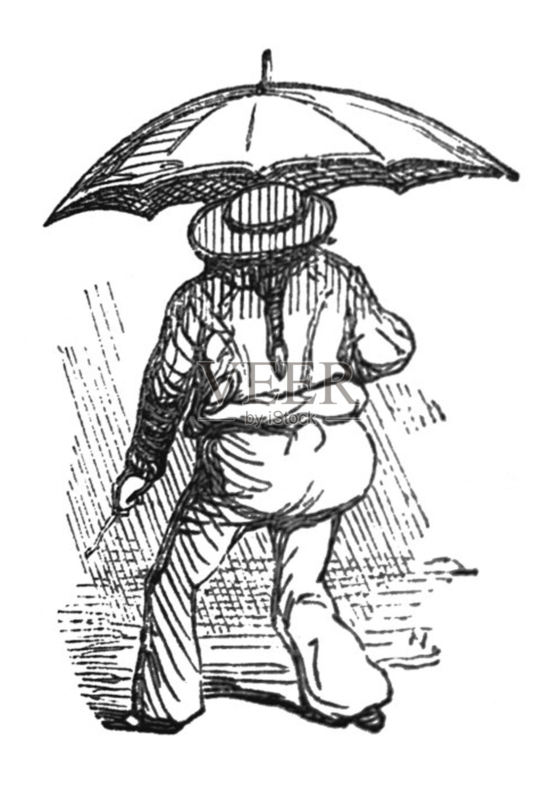 英国讽刺漫画漫画插图大男人在伞下插画图片素材