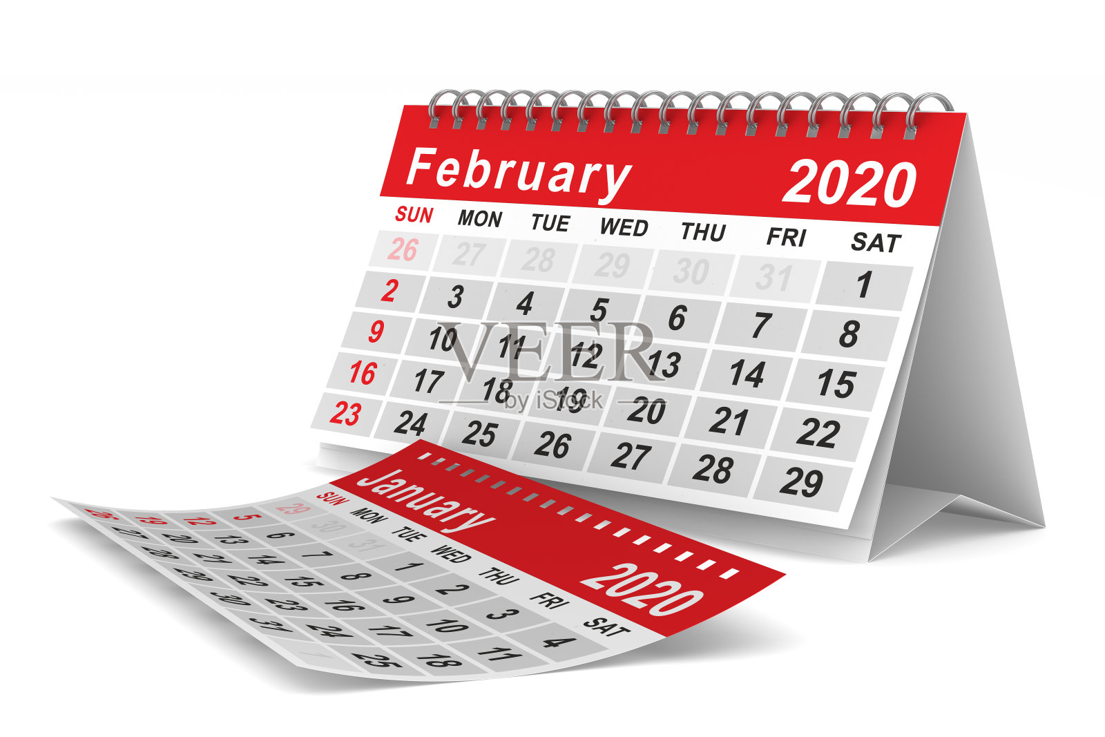 2020年。2月的日历。孤立的3 d演示插画图片素材