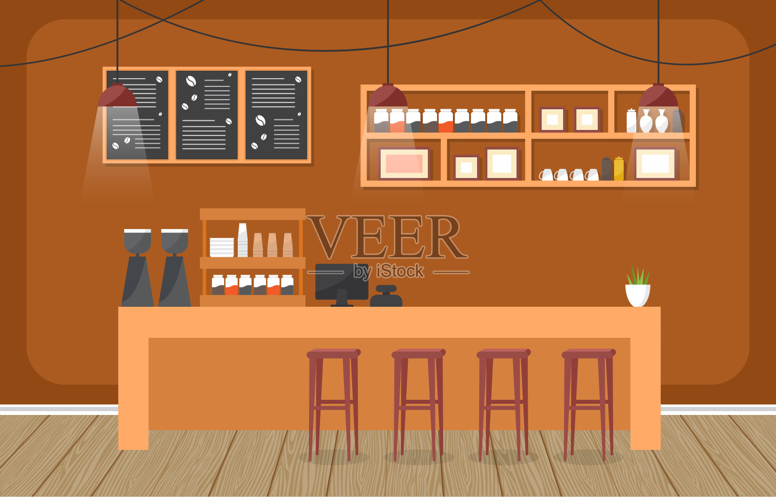 现代咖啡厅咖啡厅室内家具餐厅平面设计插图插画图片素材