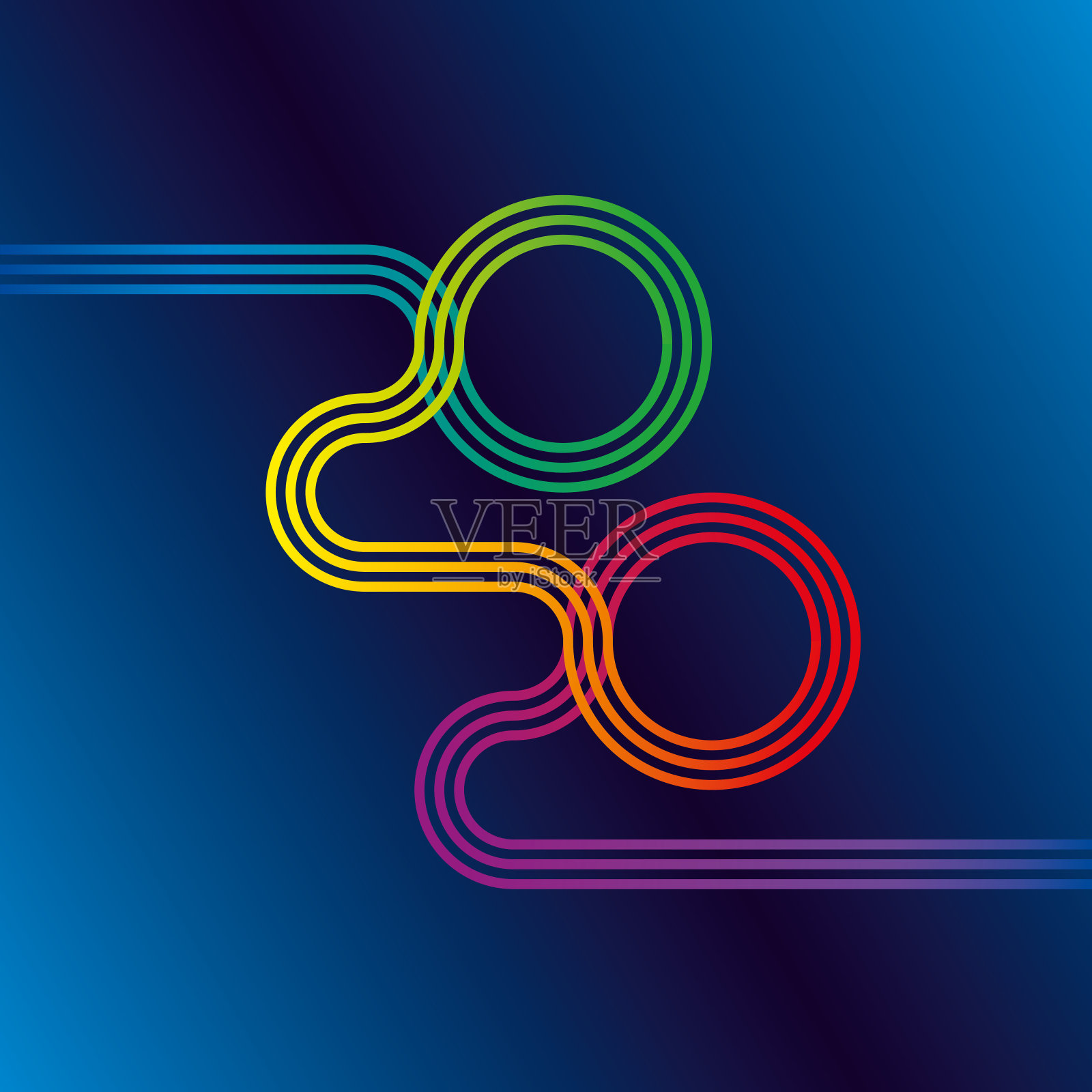 2020年新年的彩色线性设计元素。插画图片素材
