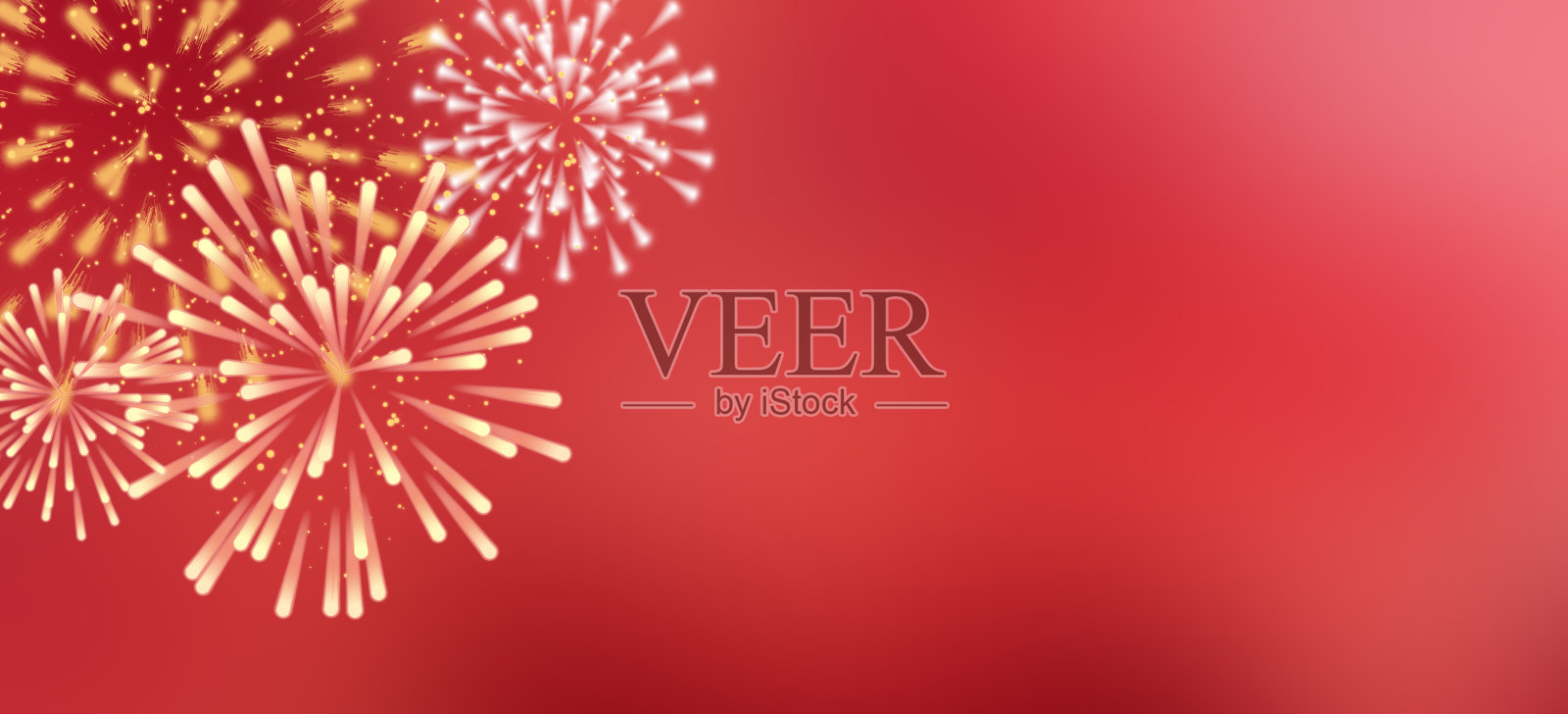 在红色的背景上展示一组爆炸的烟花，明亮的灯光，充满活力的色彩和掉落的火焰，闪烁的五彩纸屑，为2020年快乐中国新年的概念插画图片素材