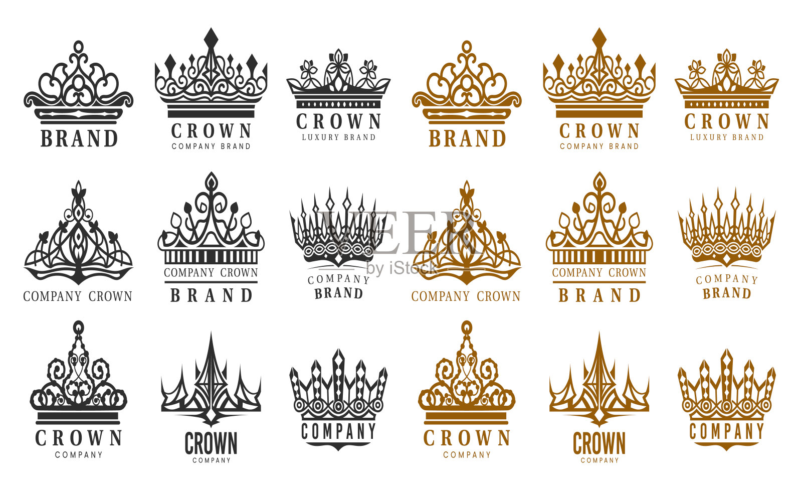 一套孤立的复古皇冠为公司品牌插画图片素材