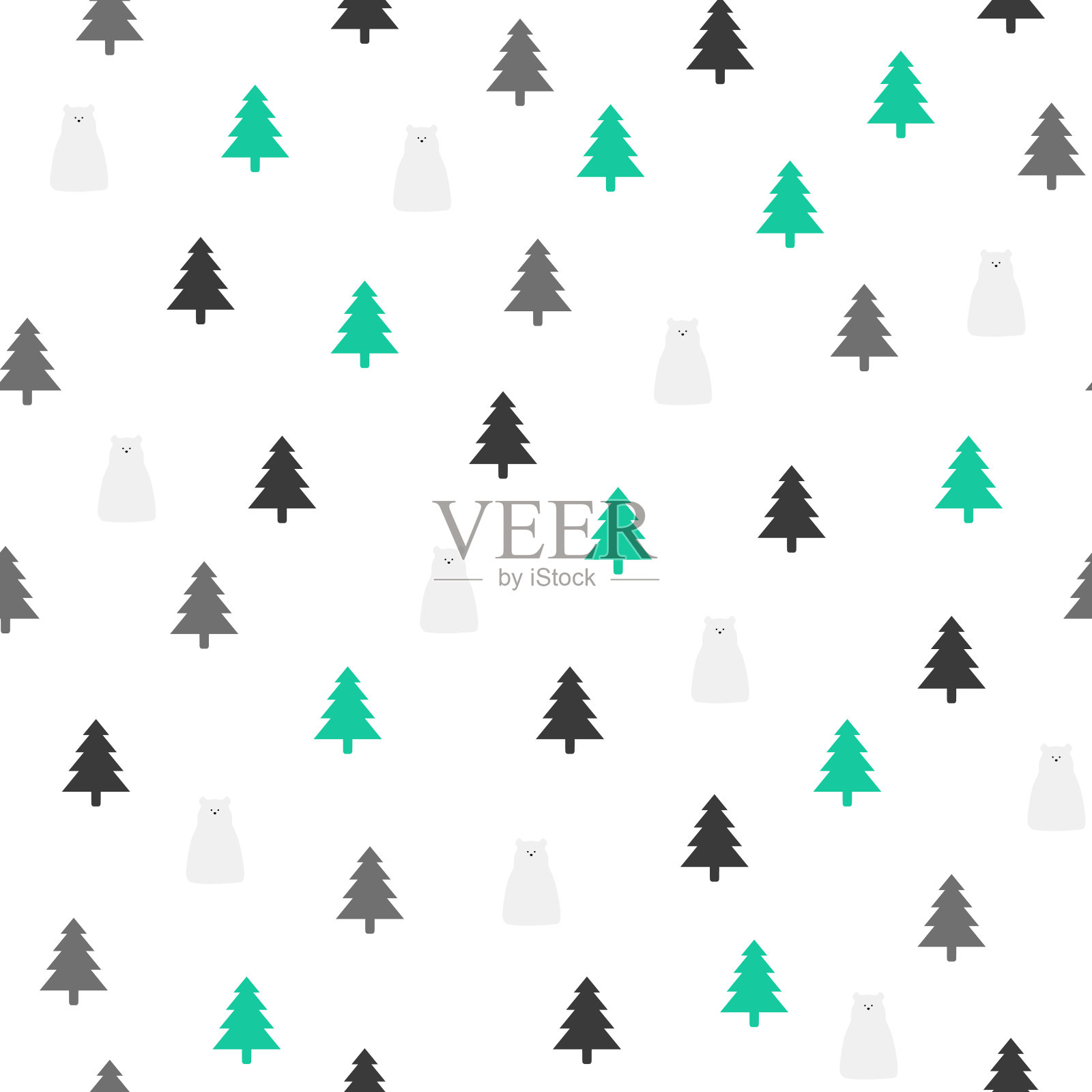 矢量复古冬季森林无缝图案圣诞设计。插画图片素材