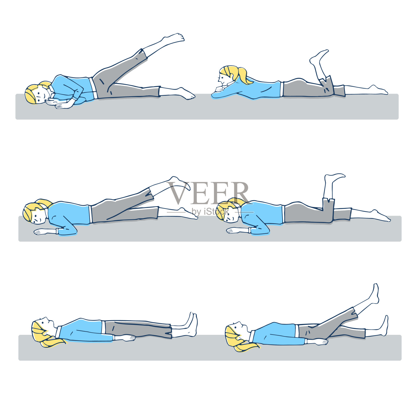 腿伸展运动躺下插画图片素材