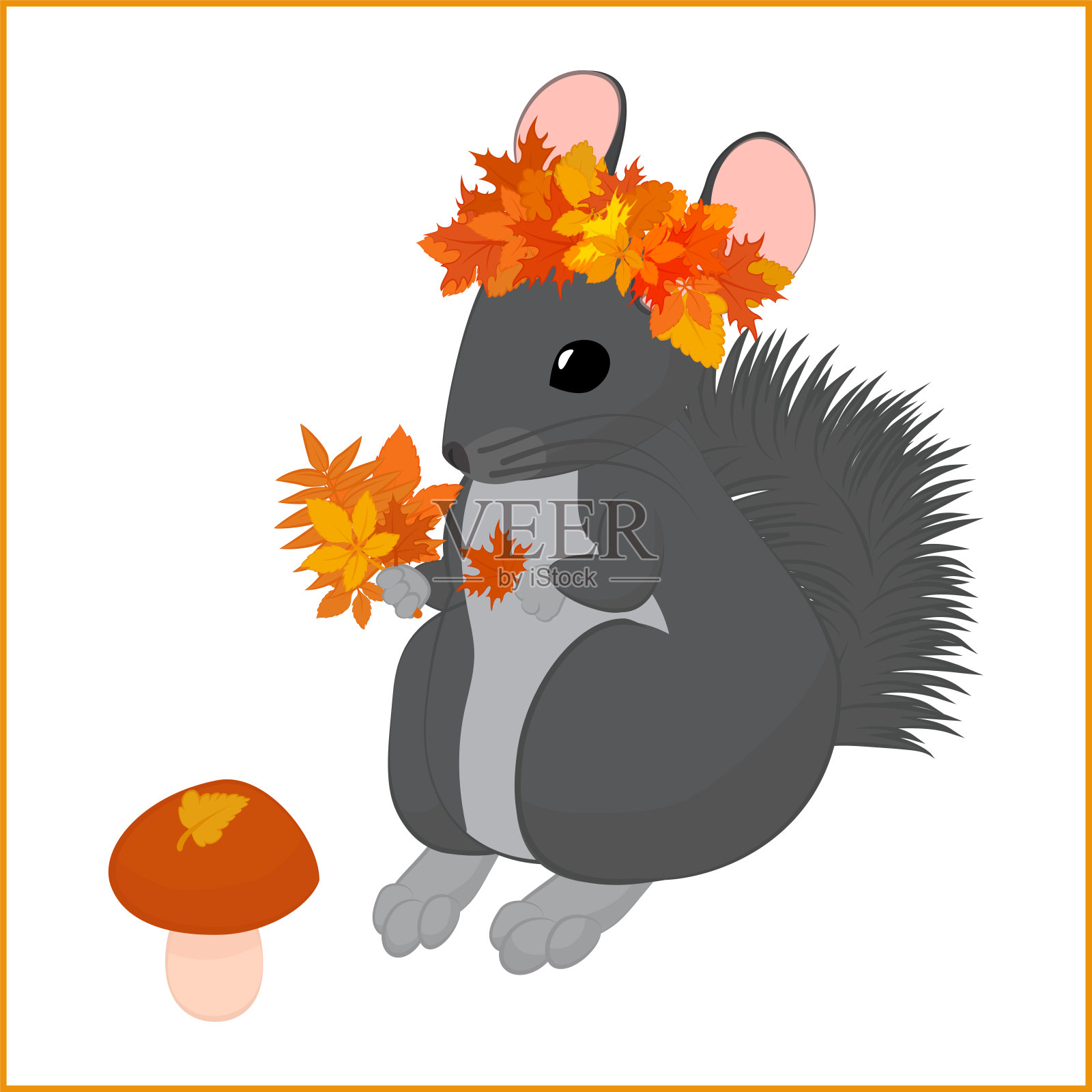 卡通秋天矢量插图可爱的栗鼠在秋天的叶子设计元素图片