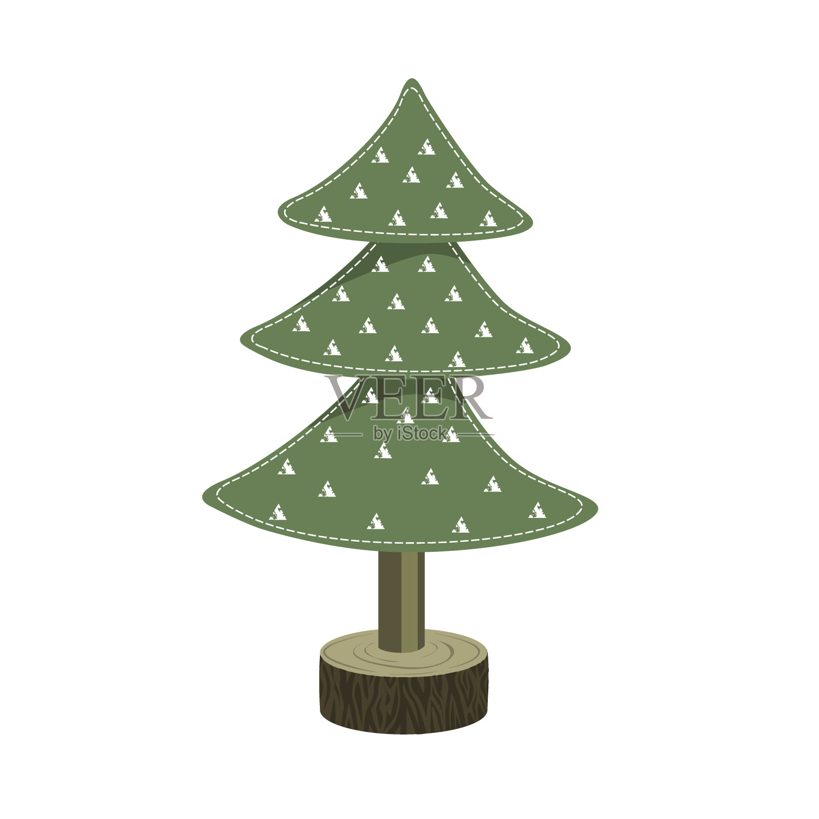 手工制作的圣诞树玩具，用毛毡放在木架上。矢量图设计元素图片