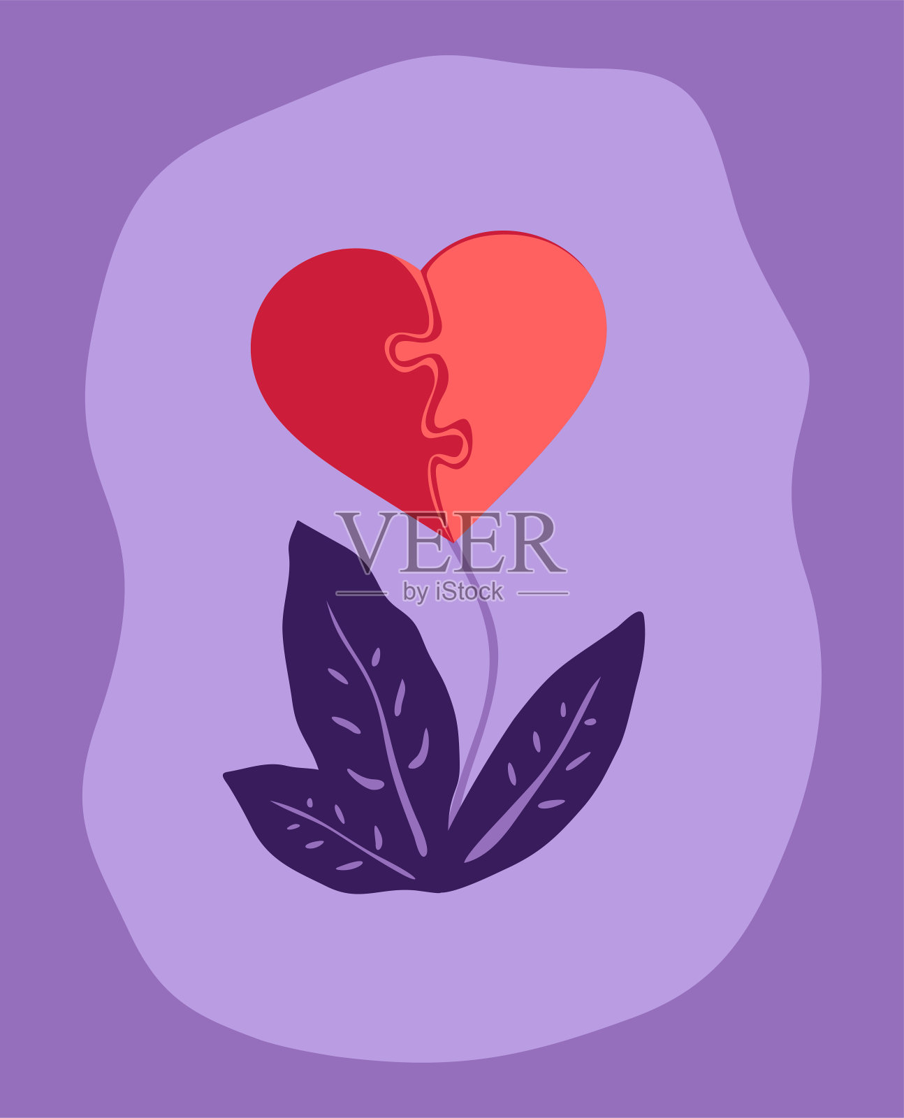由一颗心组成，象征着生长在茎上的爱插画图片素材